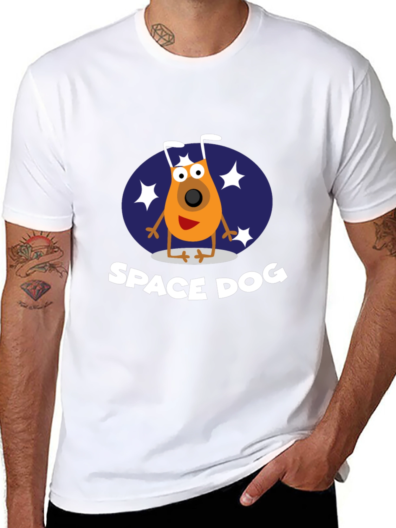 Space Dog Graphic Tee - Black Cotton T-Shirt