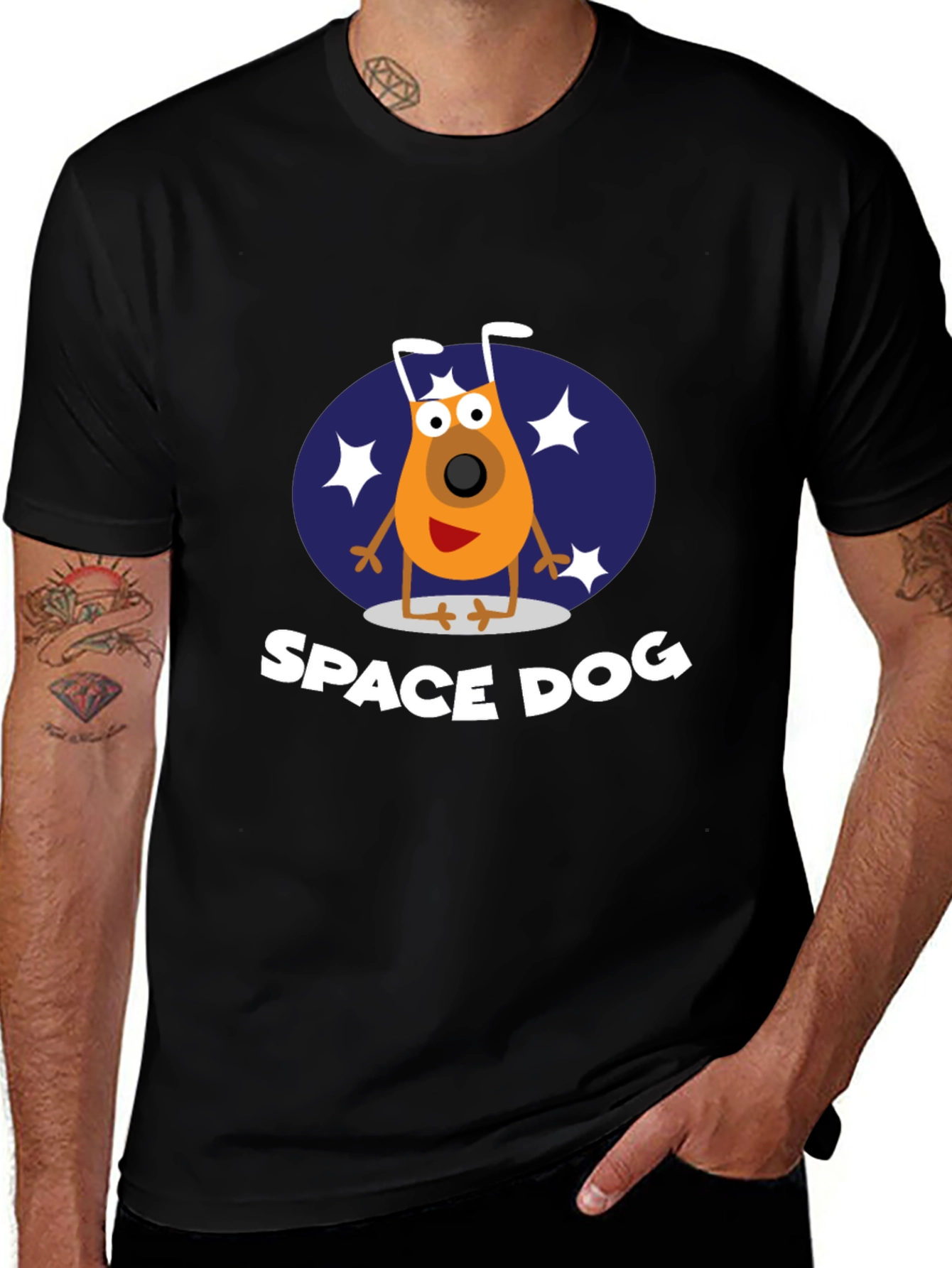 Space Dog Graphic Tee - Black Cotton T-Shirt