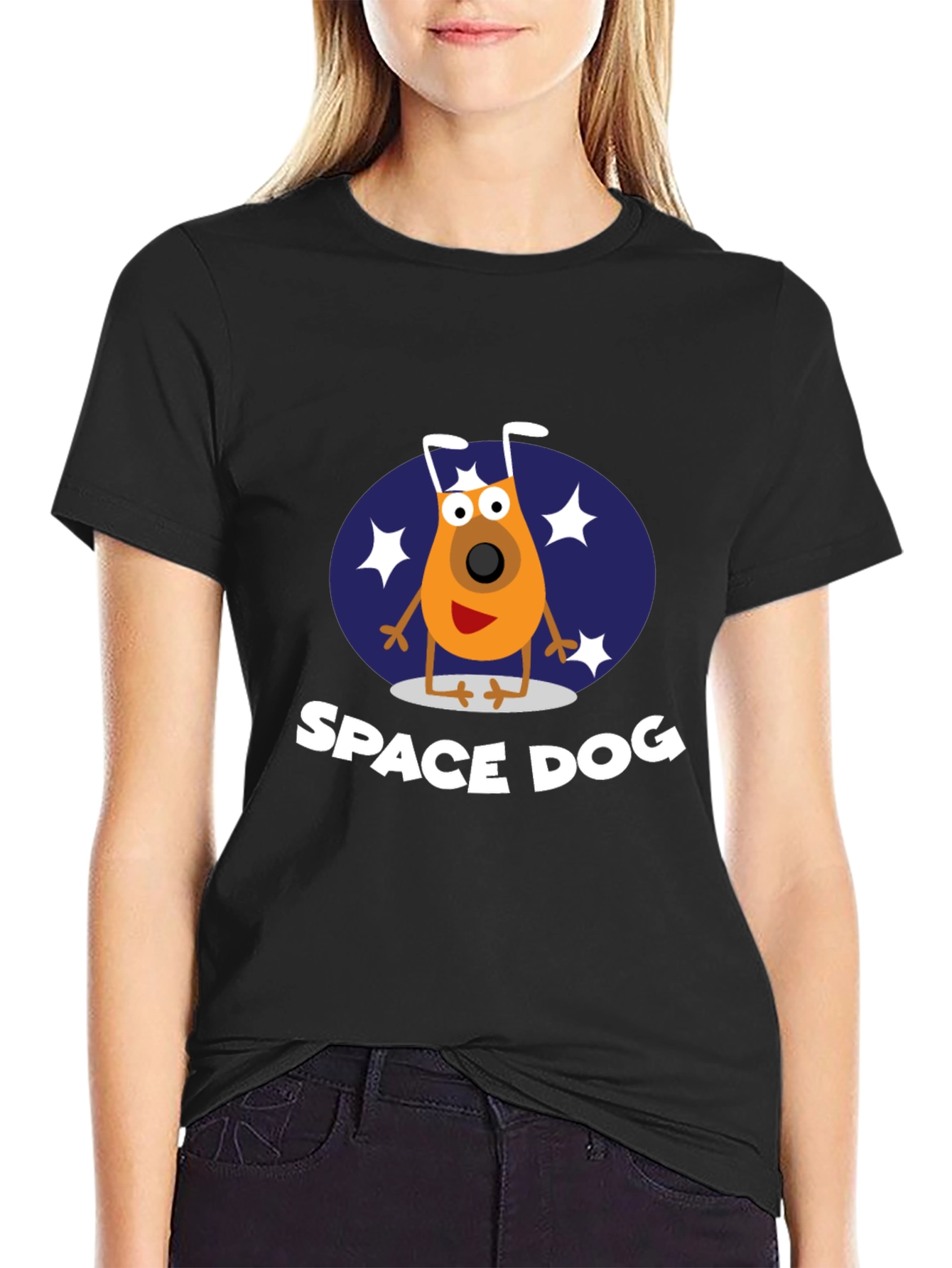 Space Dog Graphic Tee - Black Cotton T-Shirt