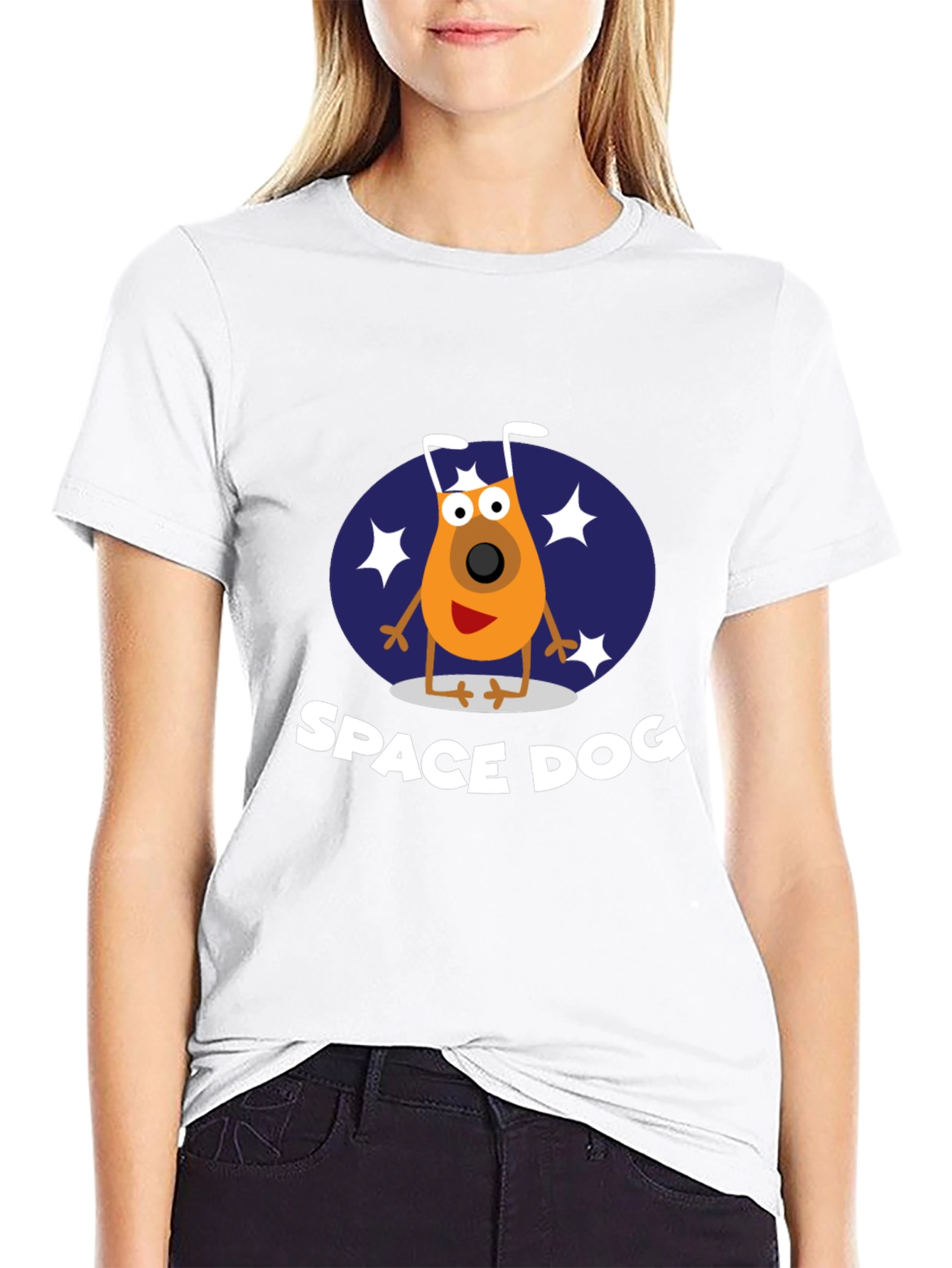 Space Dog Graphic Tee - Black Cotton T-Shirt