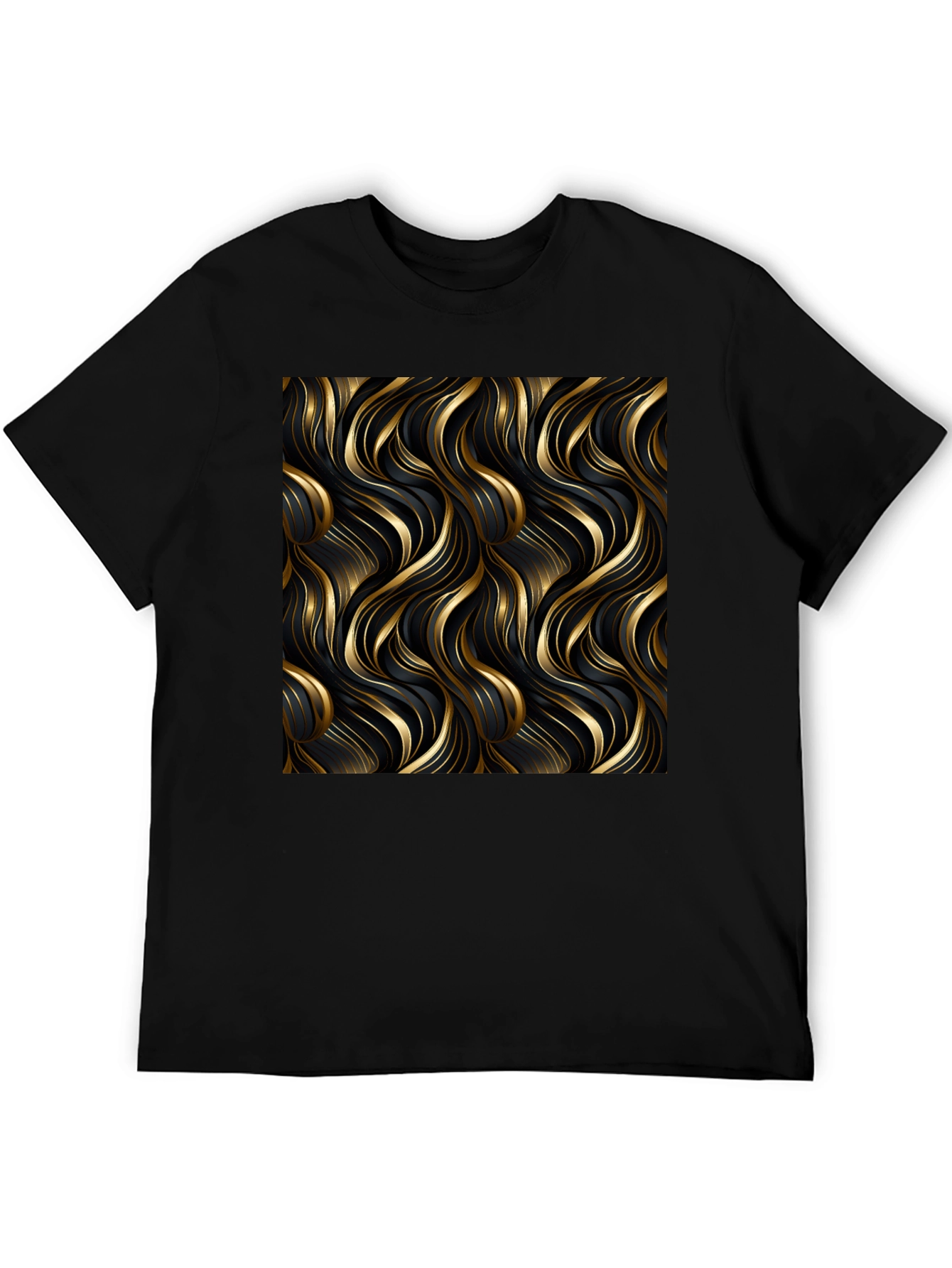 Elegant Black Tee with Gold Wave Design