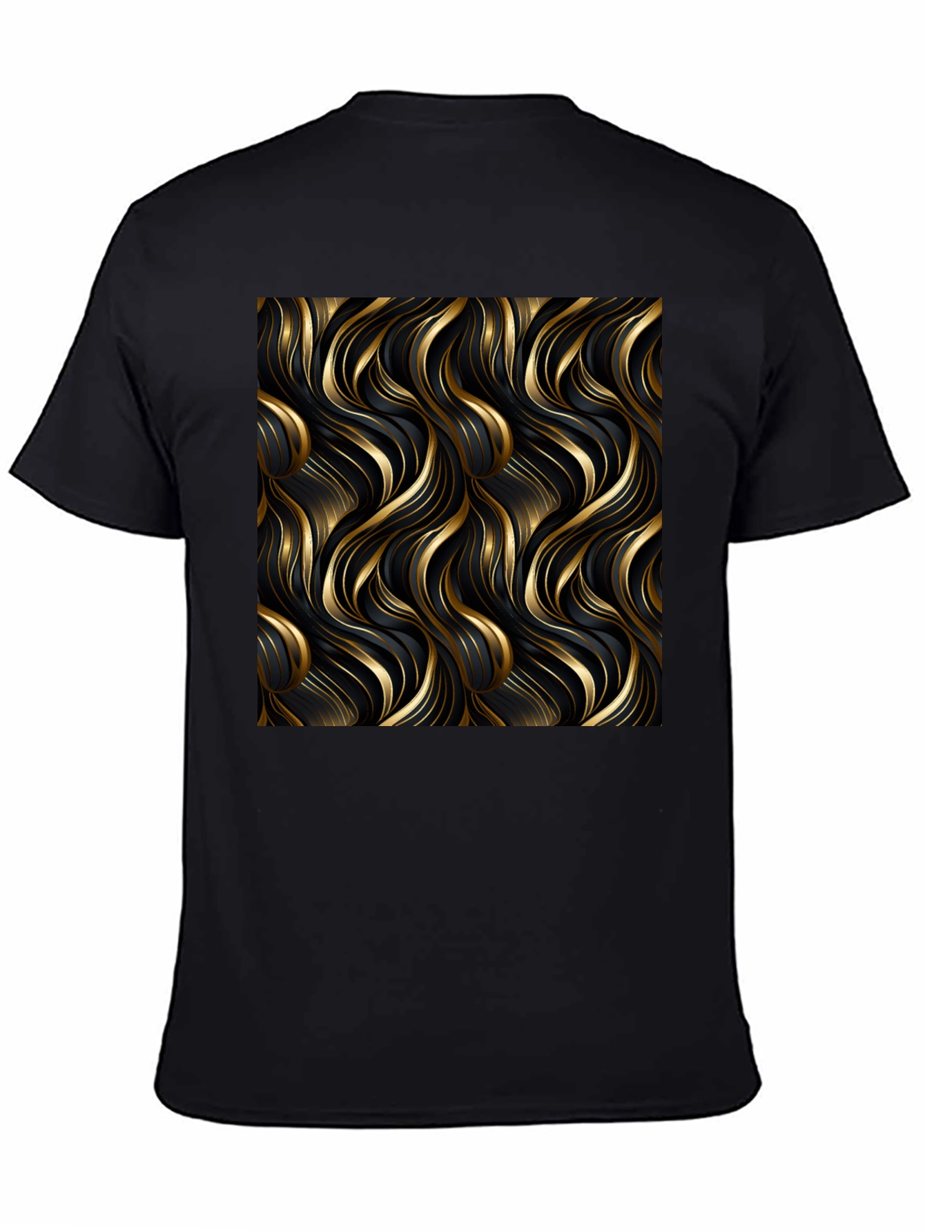 Elegant Black Tee with Gold Wave Design