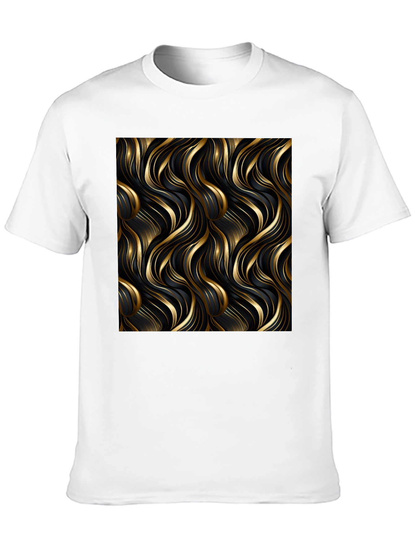 Elegant Black Tee with Gold Wave Design