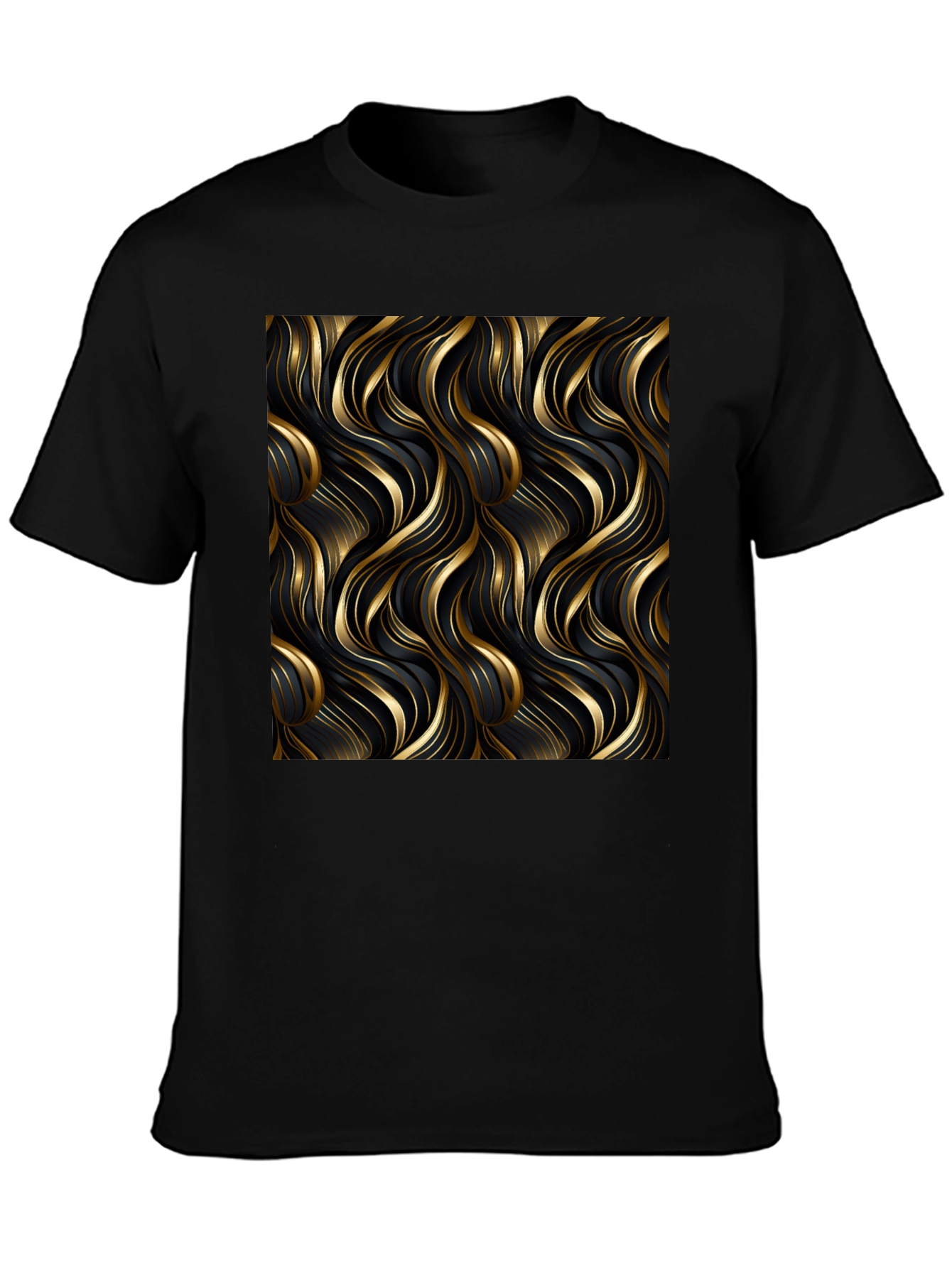 Elegant Black Tee with Gold Wave Design