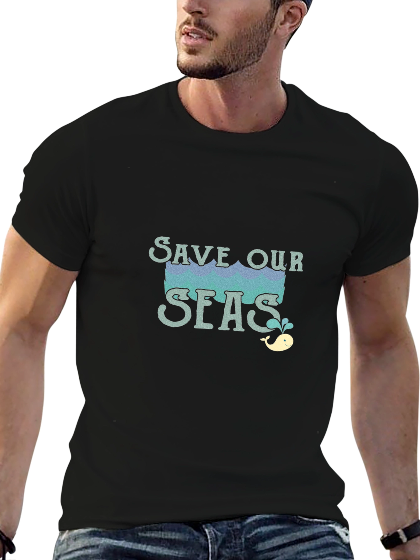 Save Our Seas Graphic Tee - Black Cotton T-Shirt