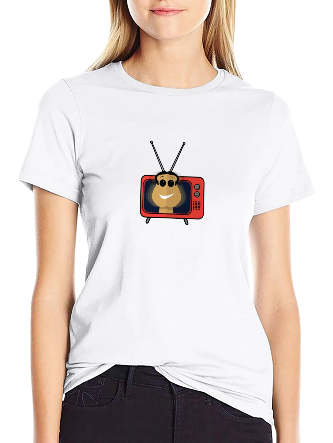 Retro TV Head Graphic Tee - Black Casual Shirt