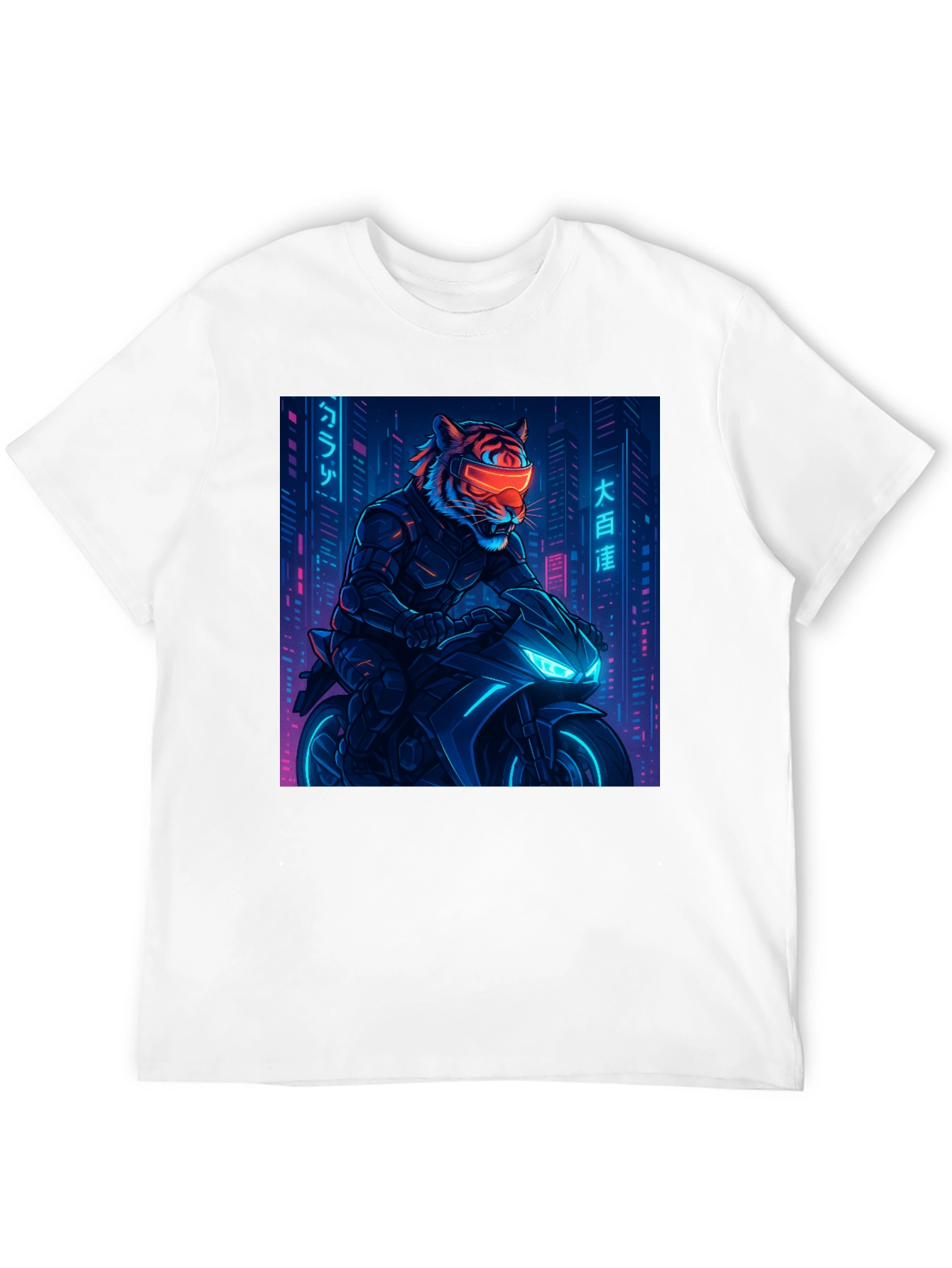 Cyberpunk Tiger Rider Graphic Tee - Black