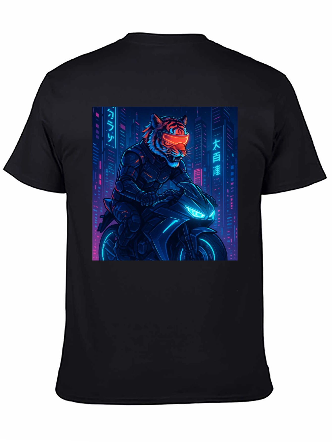 Cyberpunk Tiger Rider Graphic Tee - Black