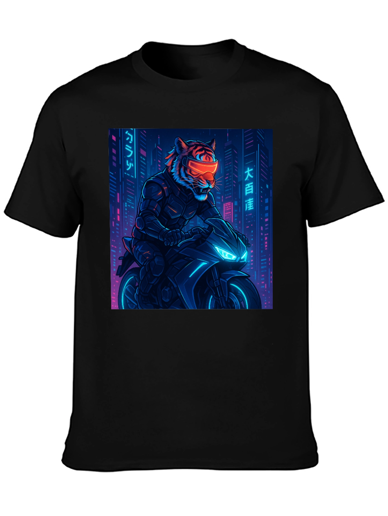 Cyberpunk Tiger Rider Graphic Tee - Black