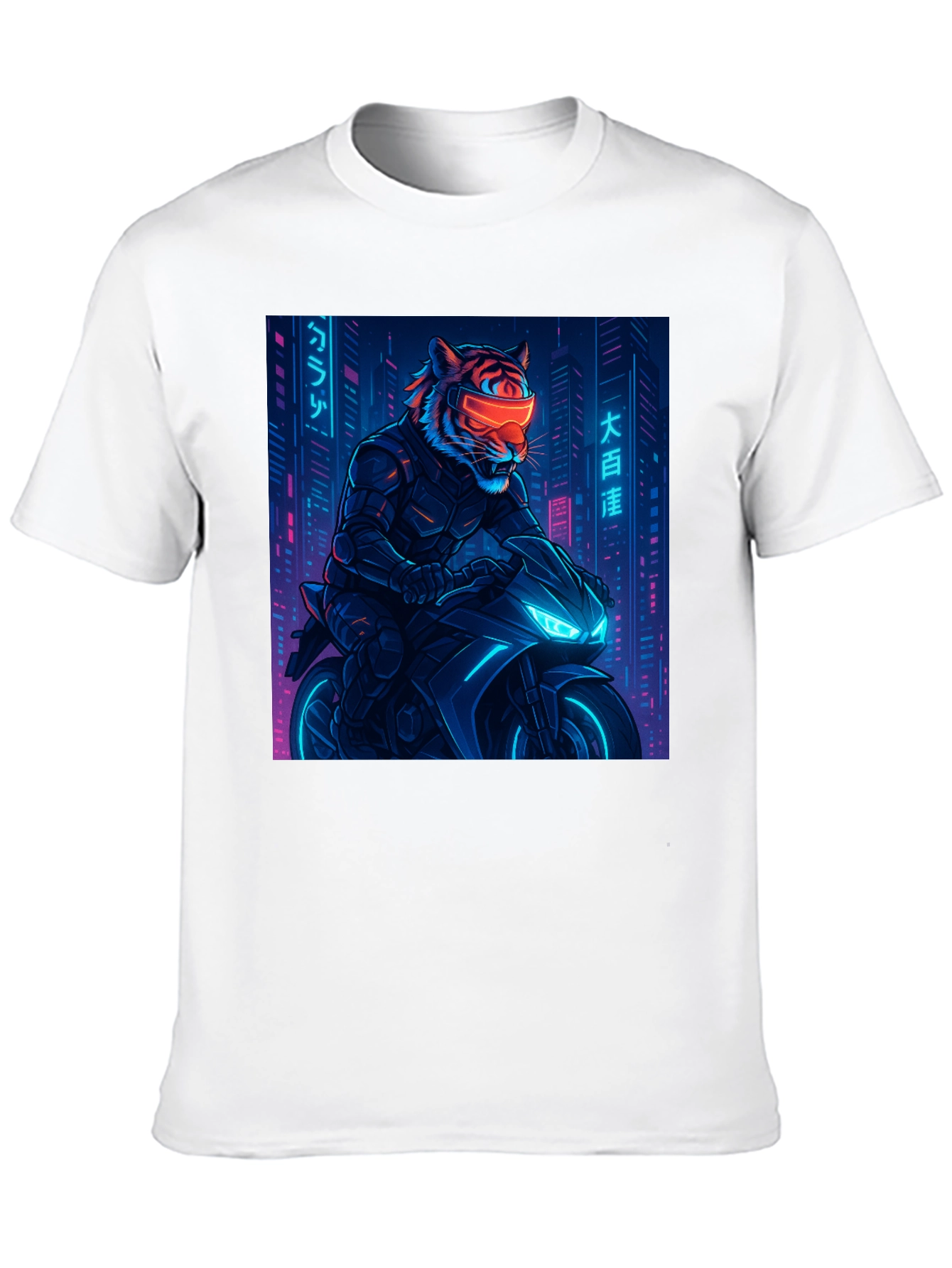 Cyberpunk Tiger Rider Graphic Tee - Black