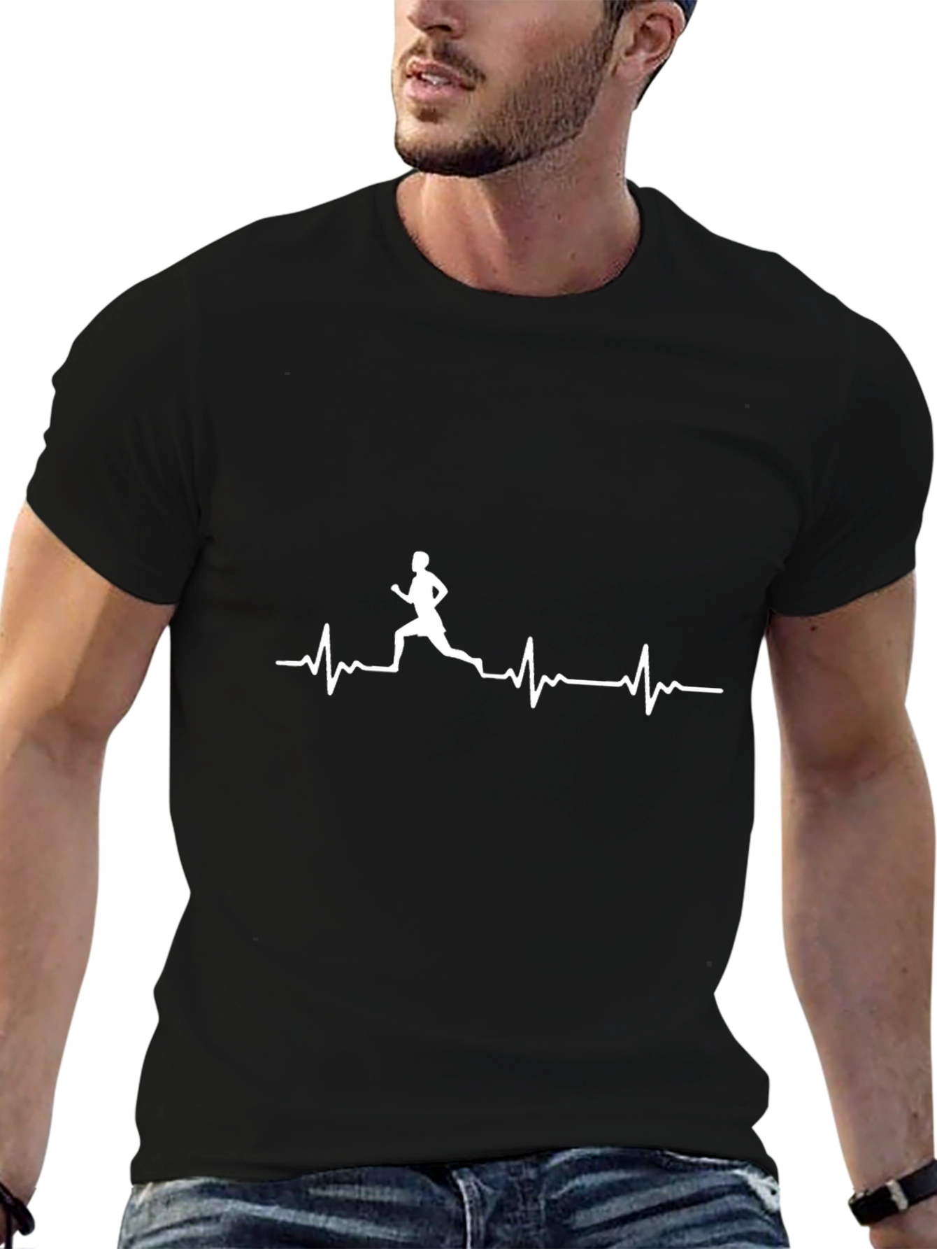 Runner Heartbeat Graphic Tee - Black Cotton Casual Shirt