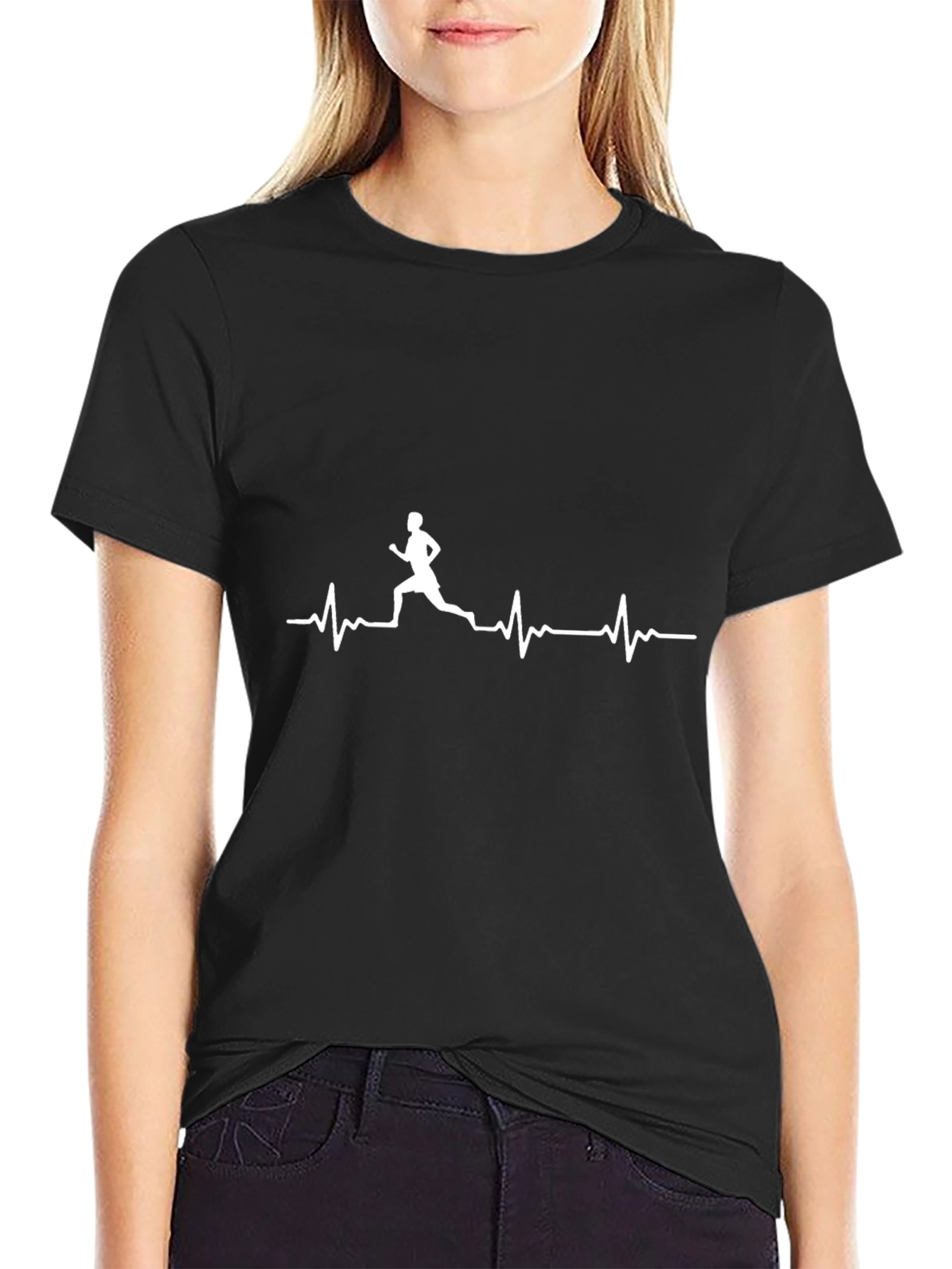 Runner Heartbeat Graphic Tee - Black Cotton Casual Shirt