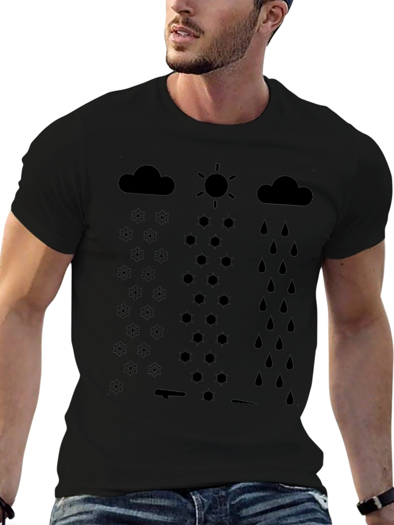 Weather Pattern Black Graphic Print T-Shirt