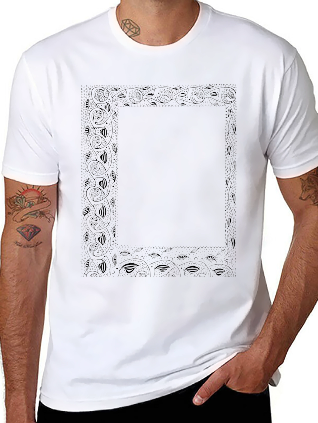 Black Floral Bordered Graphic T-Shirt