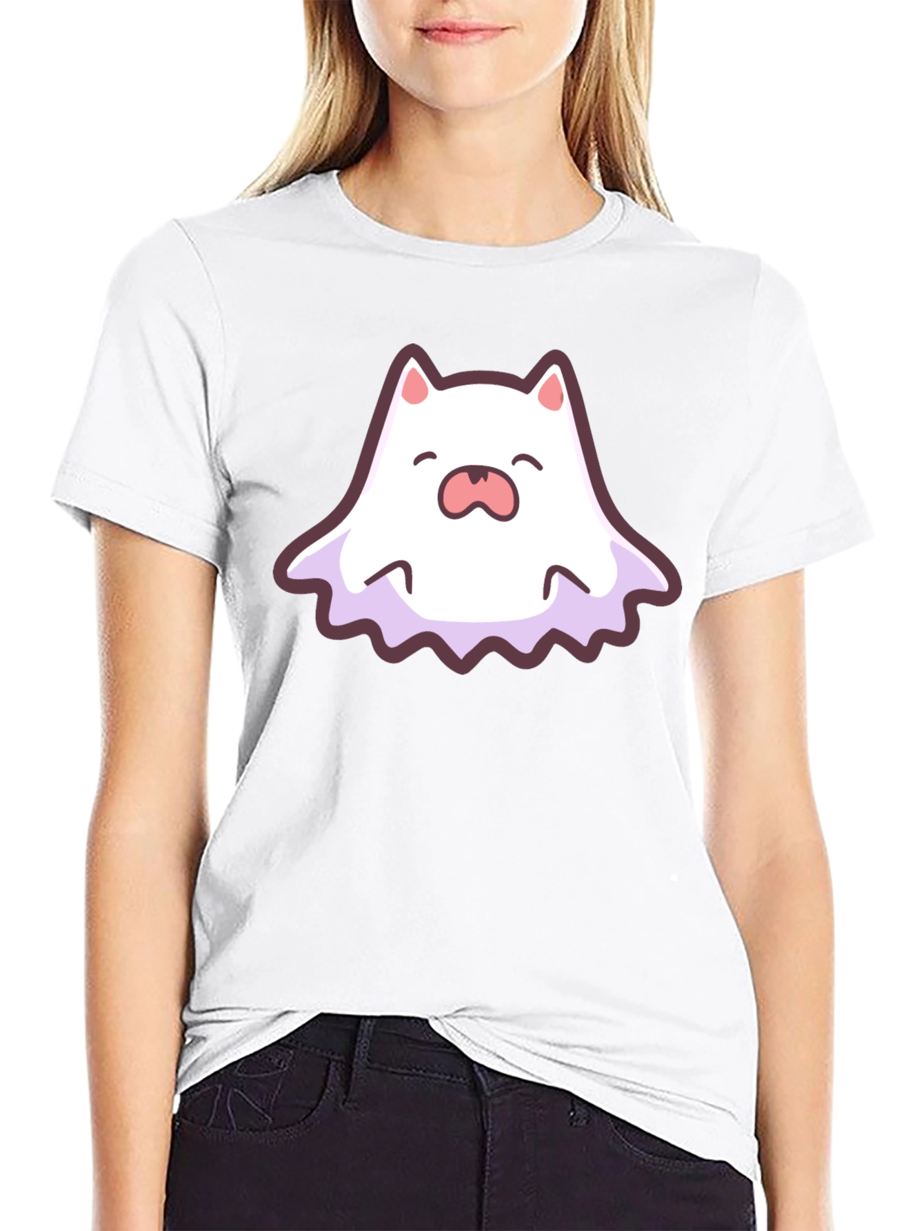 Cute Ghost Cat Graphic T-Shirt