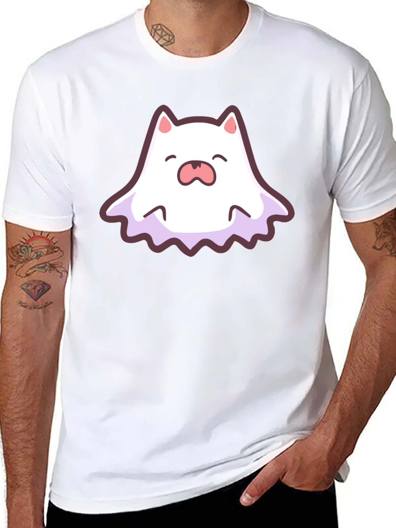 Cute Ghost Cat Graphic T-Shirt