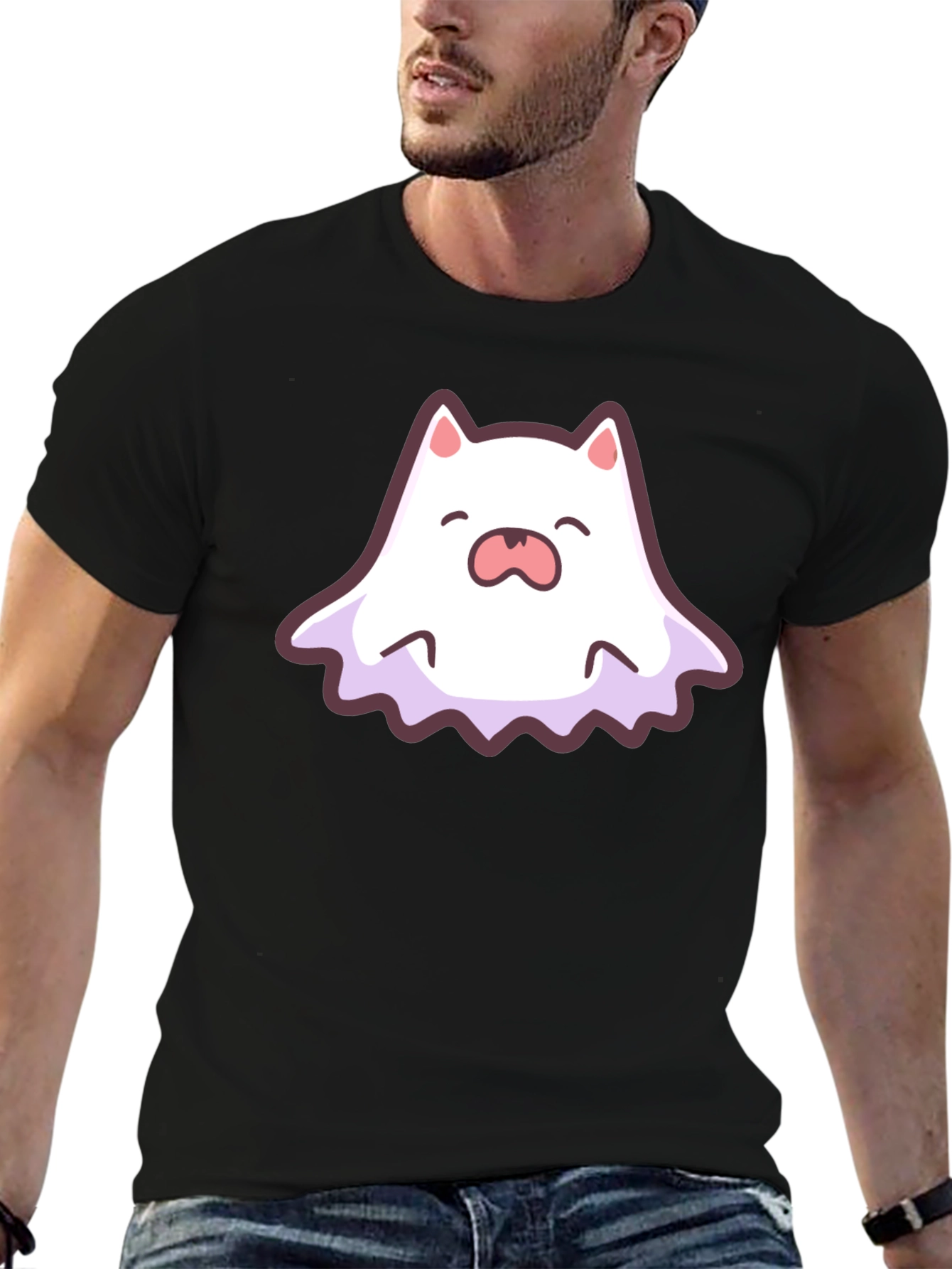 Cute Ghost Cat Graphic T-Shirt