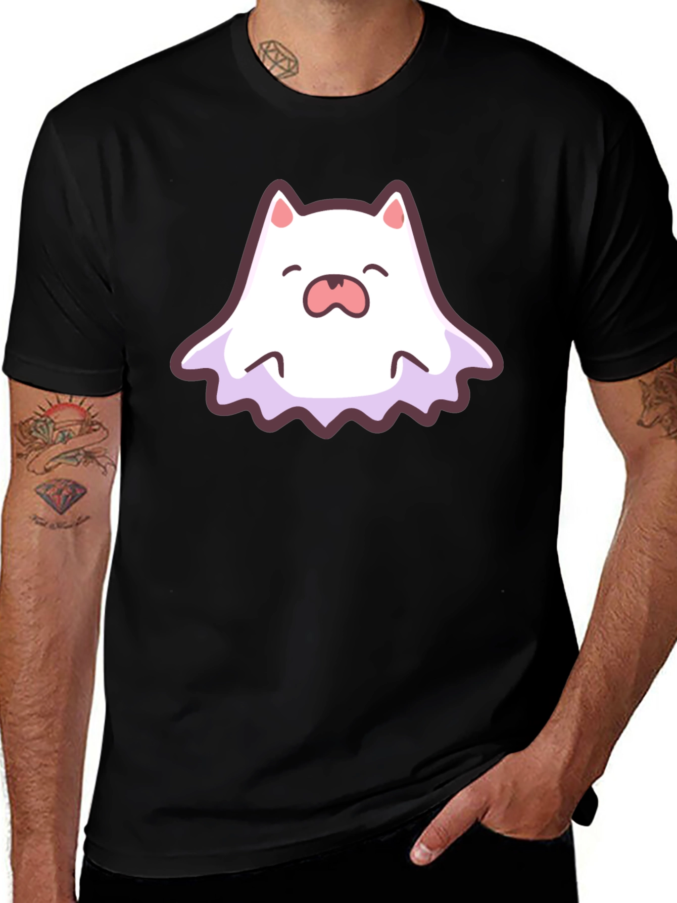 Cute Ghost Cat Graphic T-Shirt