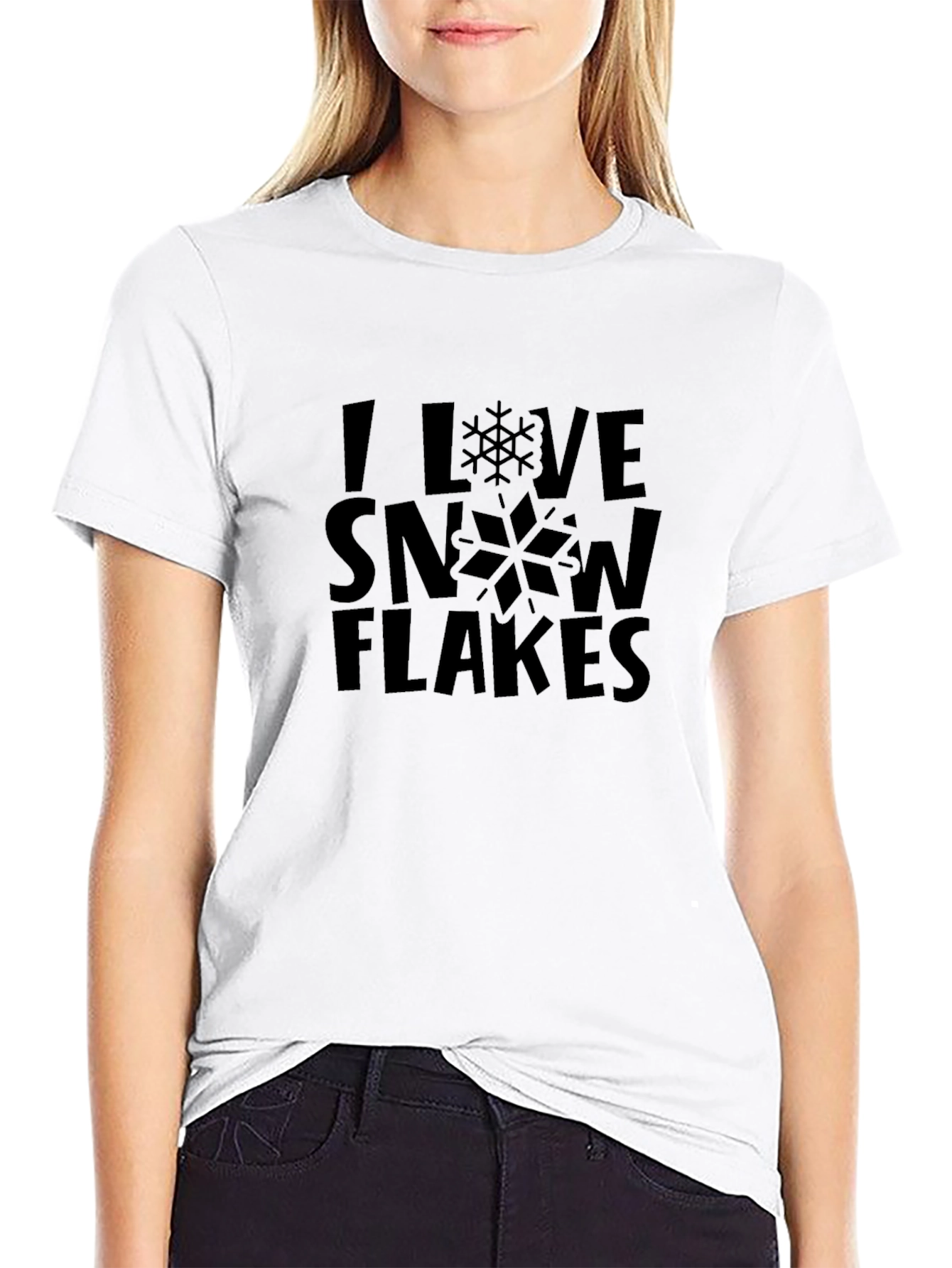 I Love Snowflakes Black Cotton Tee Shirt