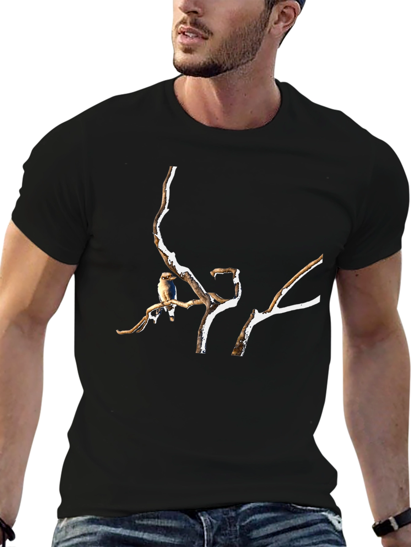 Bird on Branch Black T-Shirt