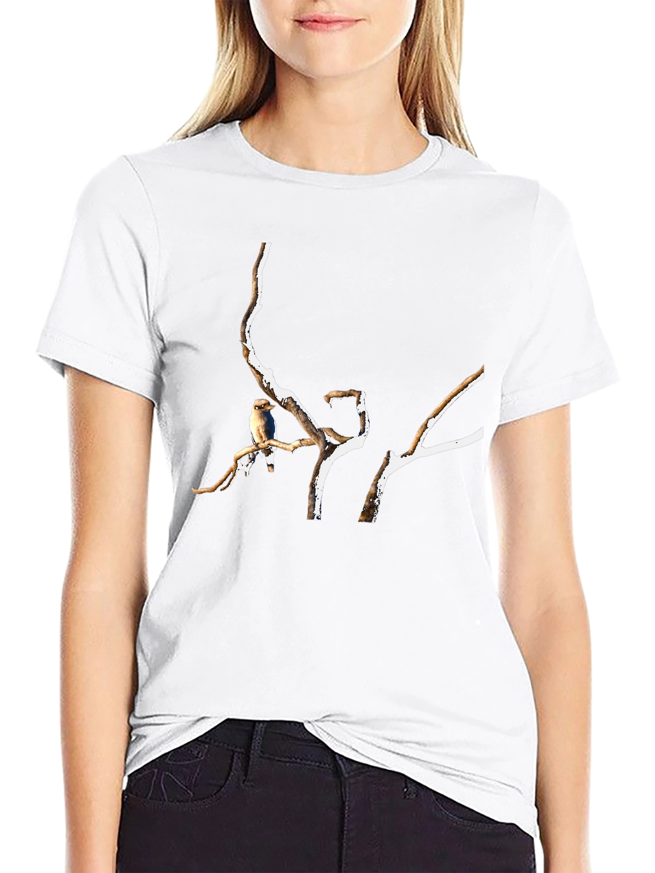 Bird on Branch Black T-Shirt