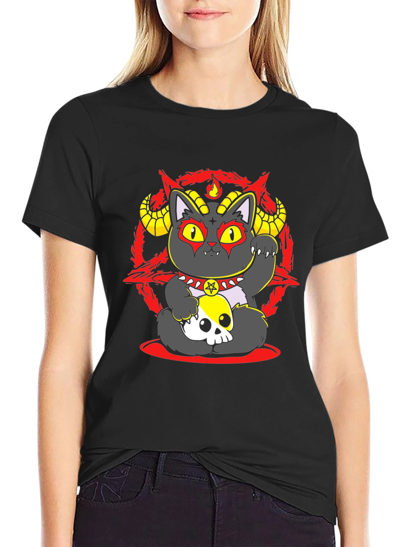 Occult Lucky Cat Graphic Tee - Black