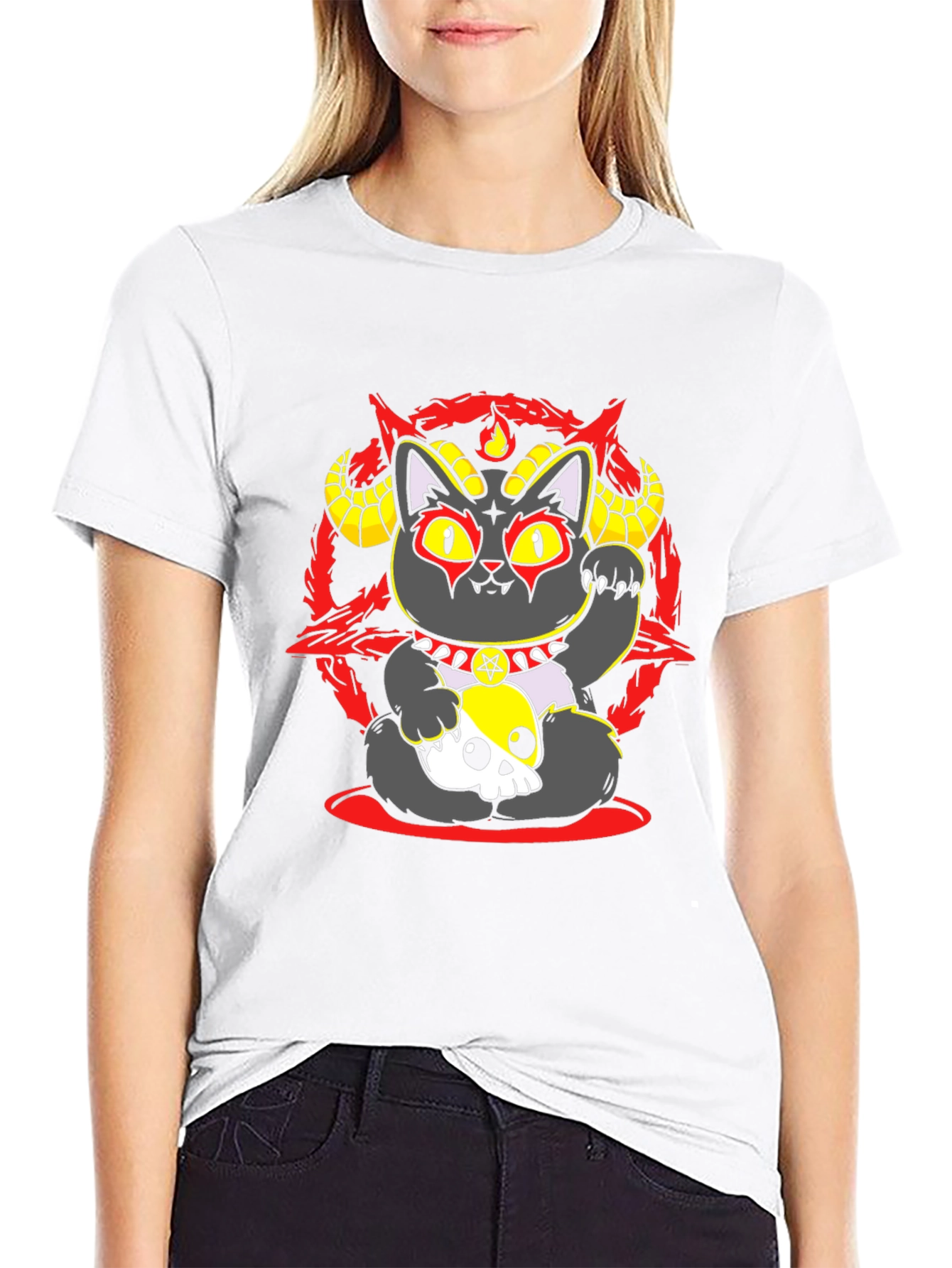 Occult Lucky Cat Graphic Tee - Black