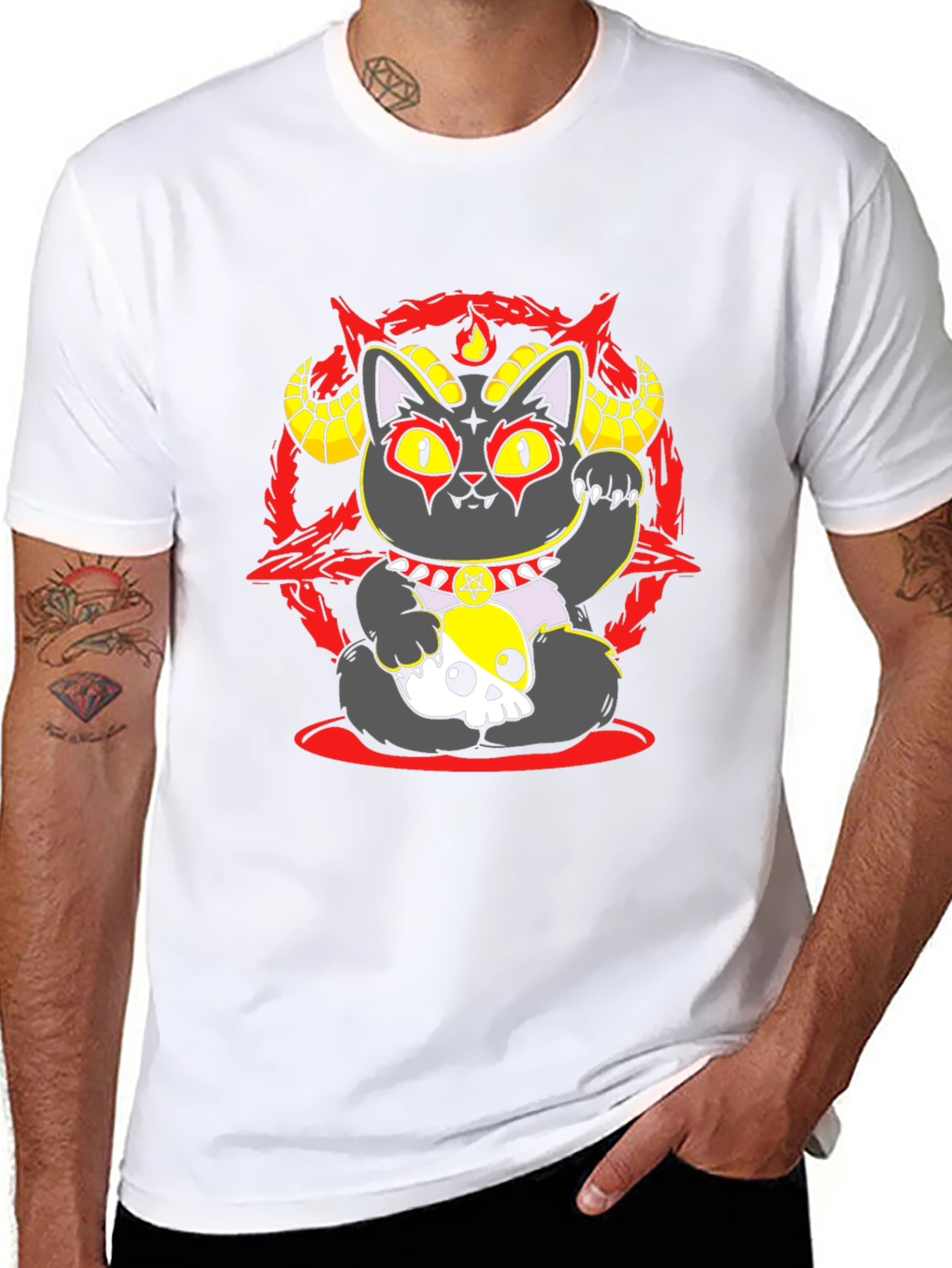 Occult Lucky Cat Graphic Tee - Black