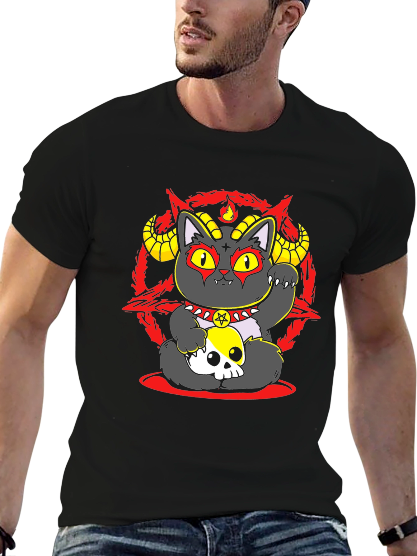 Occult Lucky Cat Graphic Tee - Black
