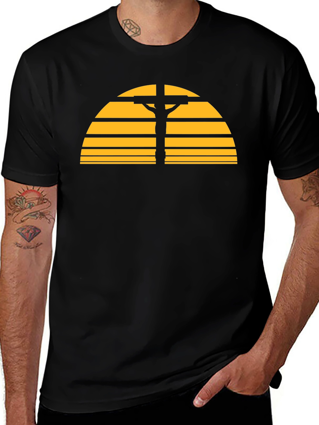 Retro Sunset Cross Graphic T-Shirt