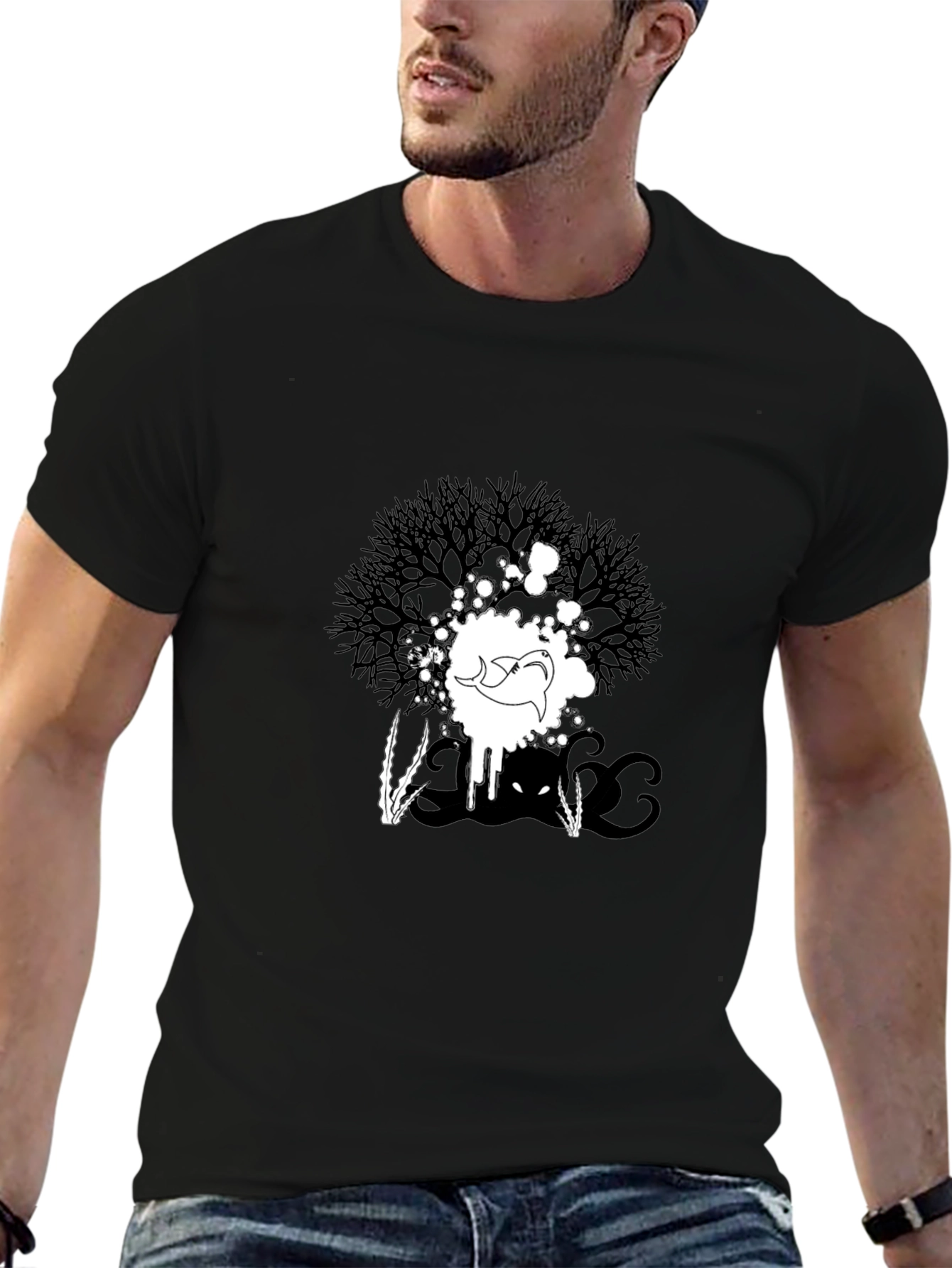 Abstract Graphic Print Tee - Black Casual T-Shirt