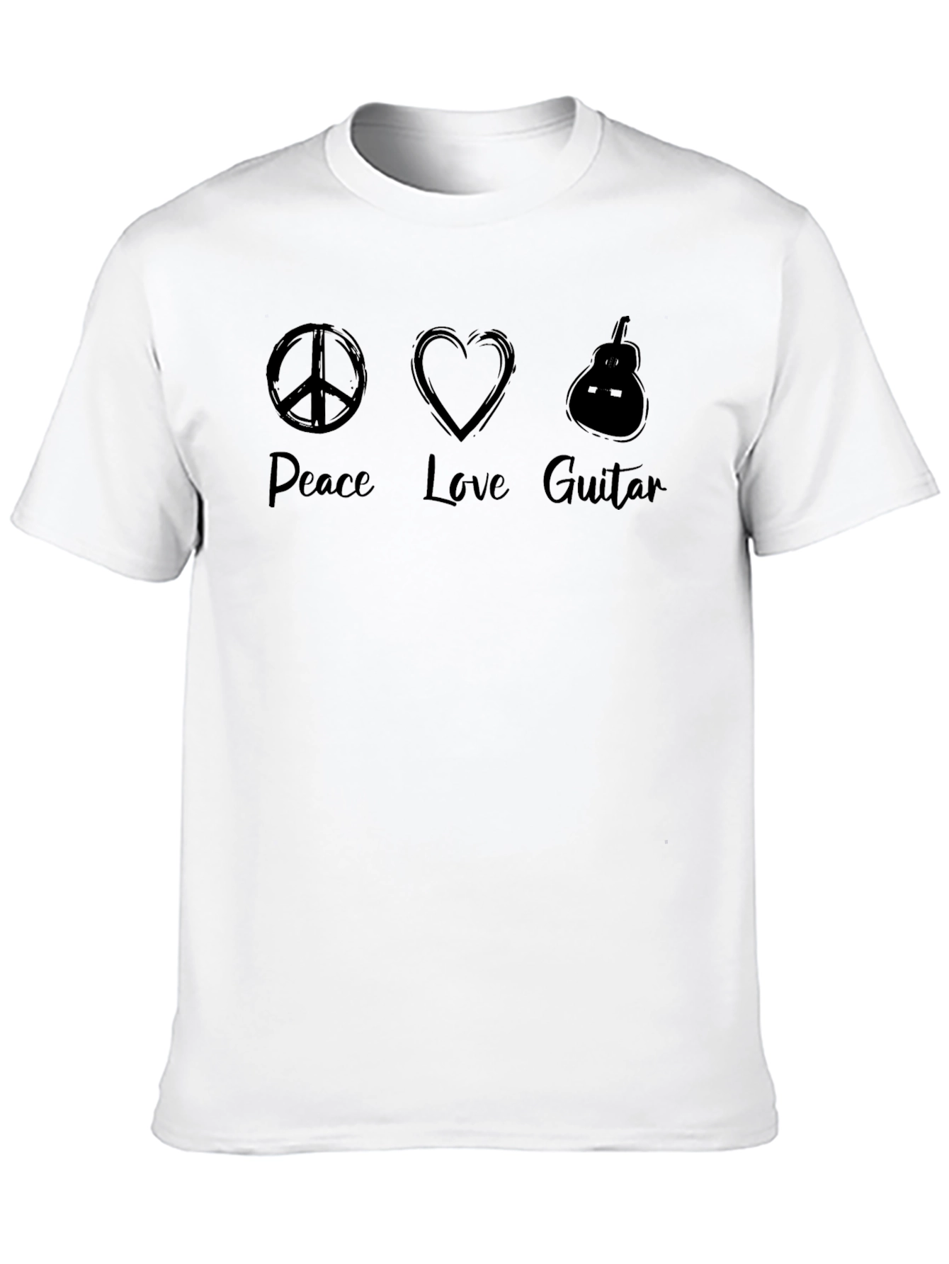 Peace Love Guitar Mens Black Graphic Tee