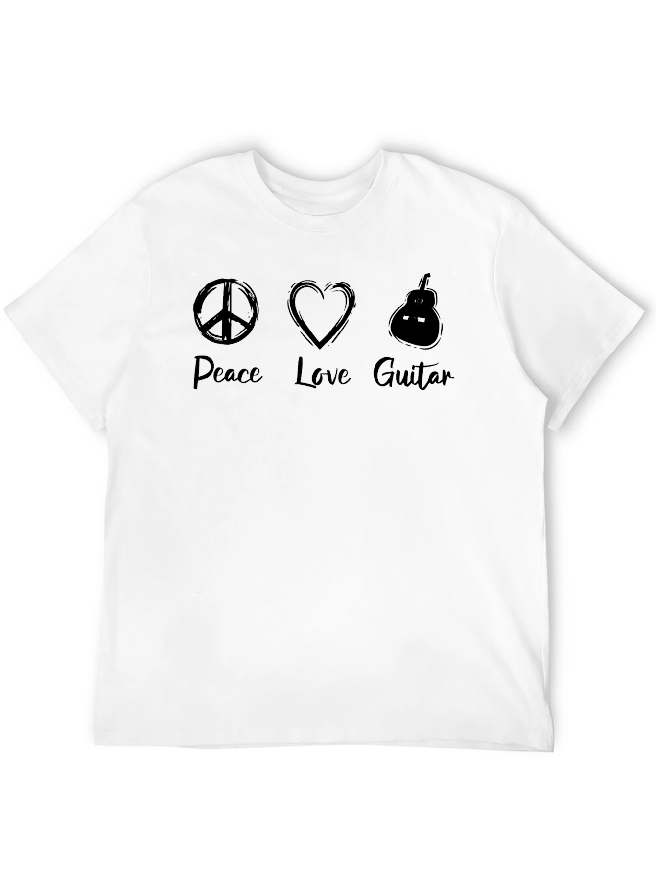 Peace Love Guitar Mens Black Graphic Tee