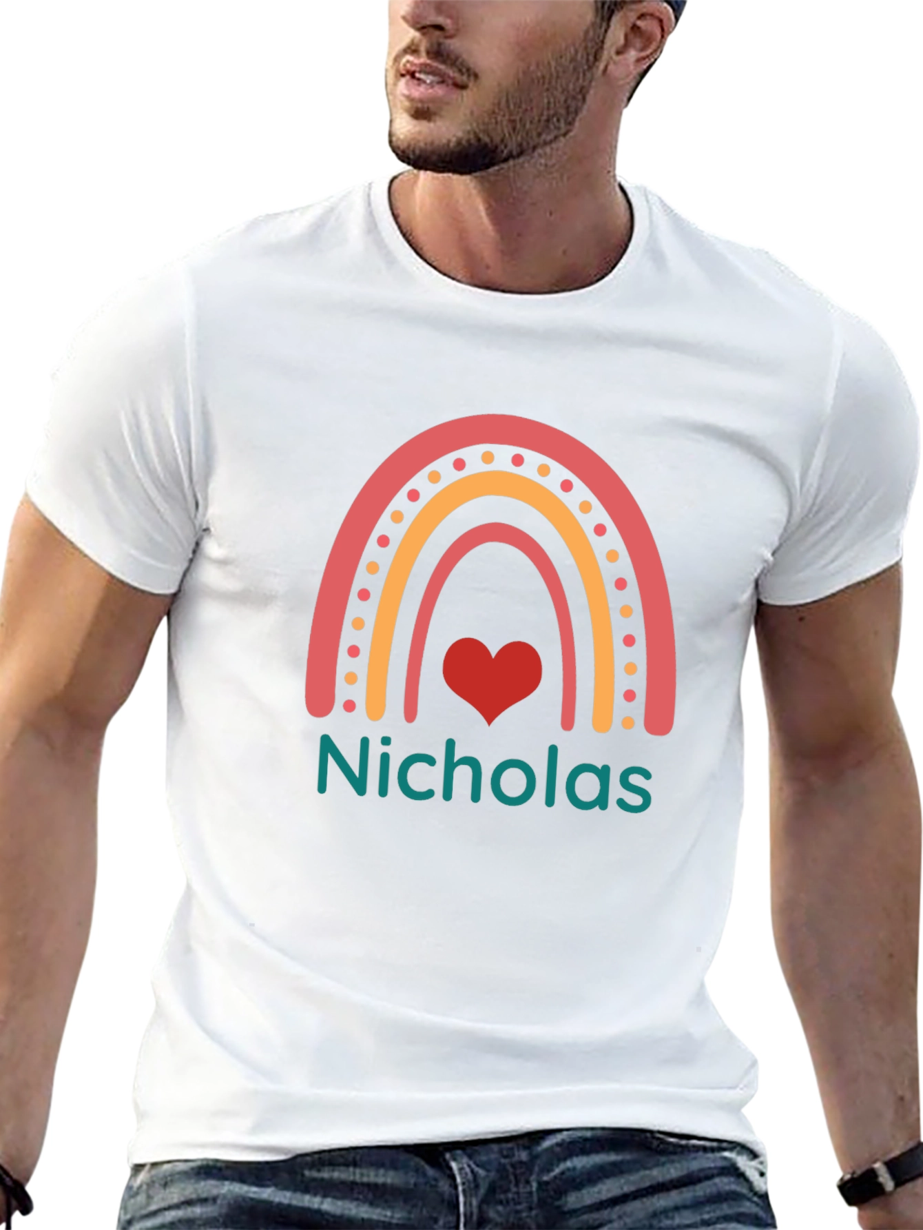 Personalized Nicholas Rainbow Heart T-Shirt