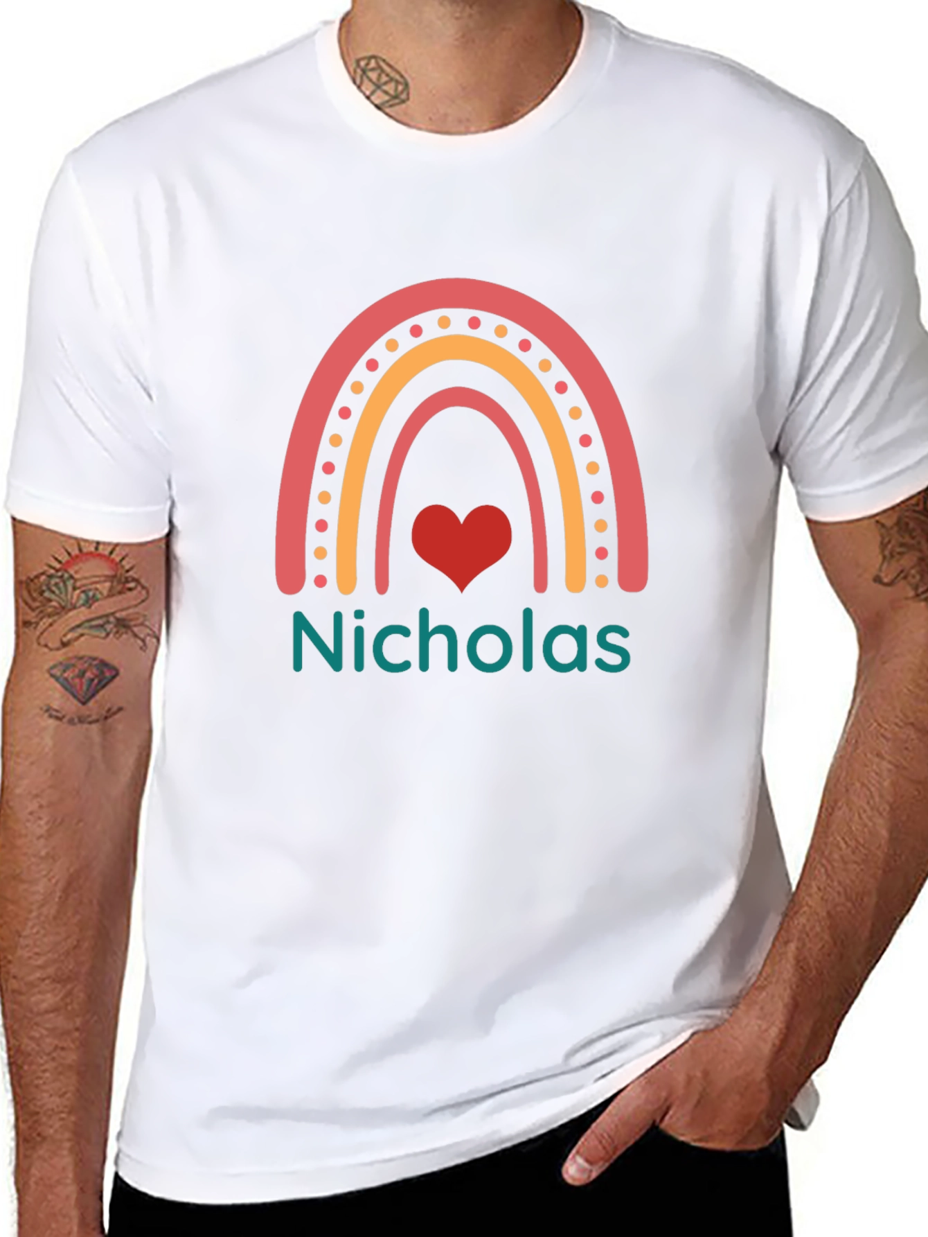 Personalized Nicholas Rainbow Heart T-Shirt