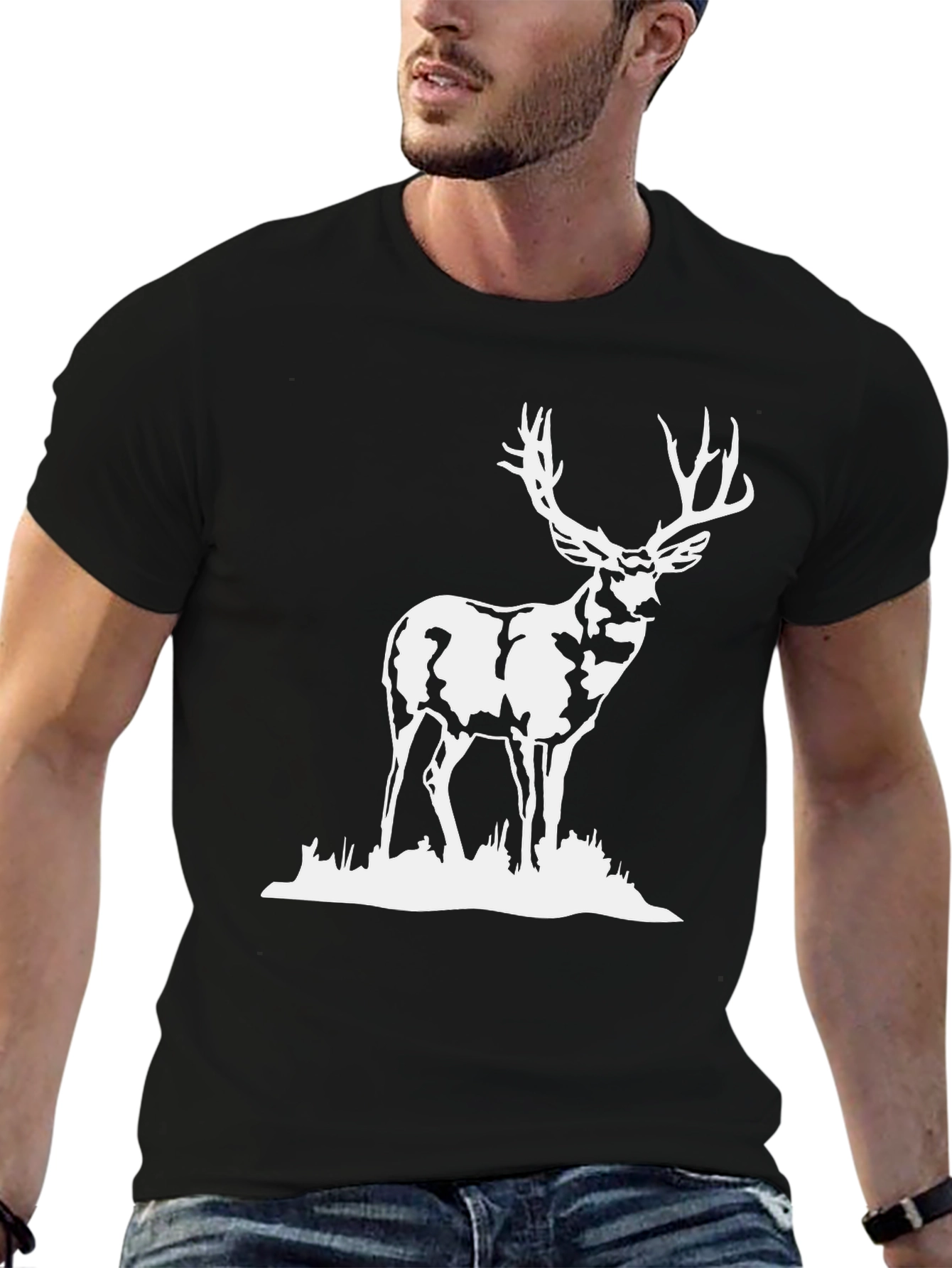Deer Graphic Tee - Classic Black Cotton T-Shirt