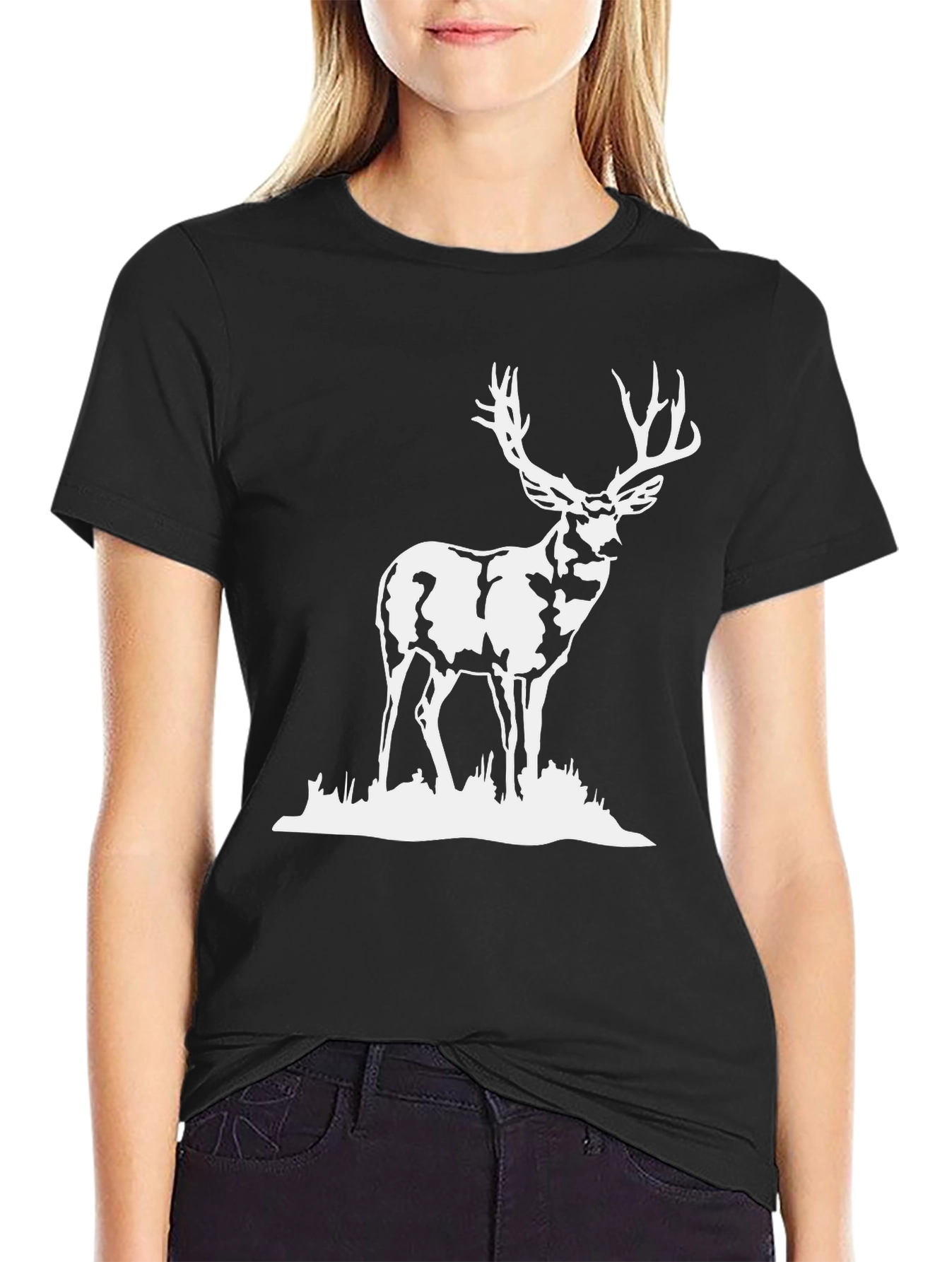 Deer Graphic Tee - Classic Black Cotton T-Shirt