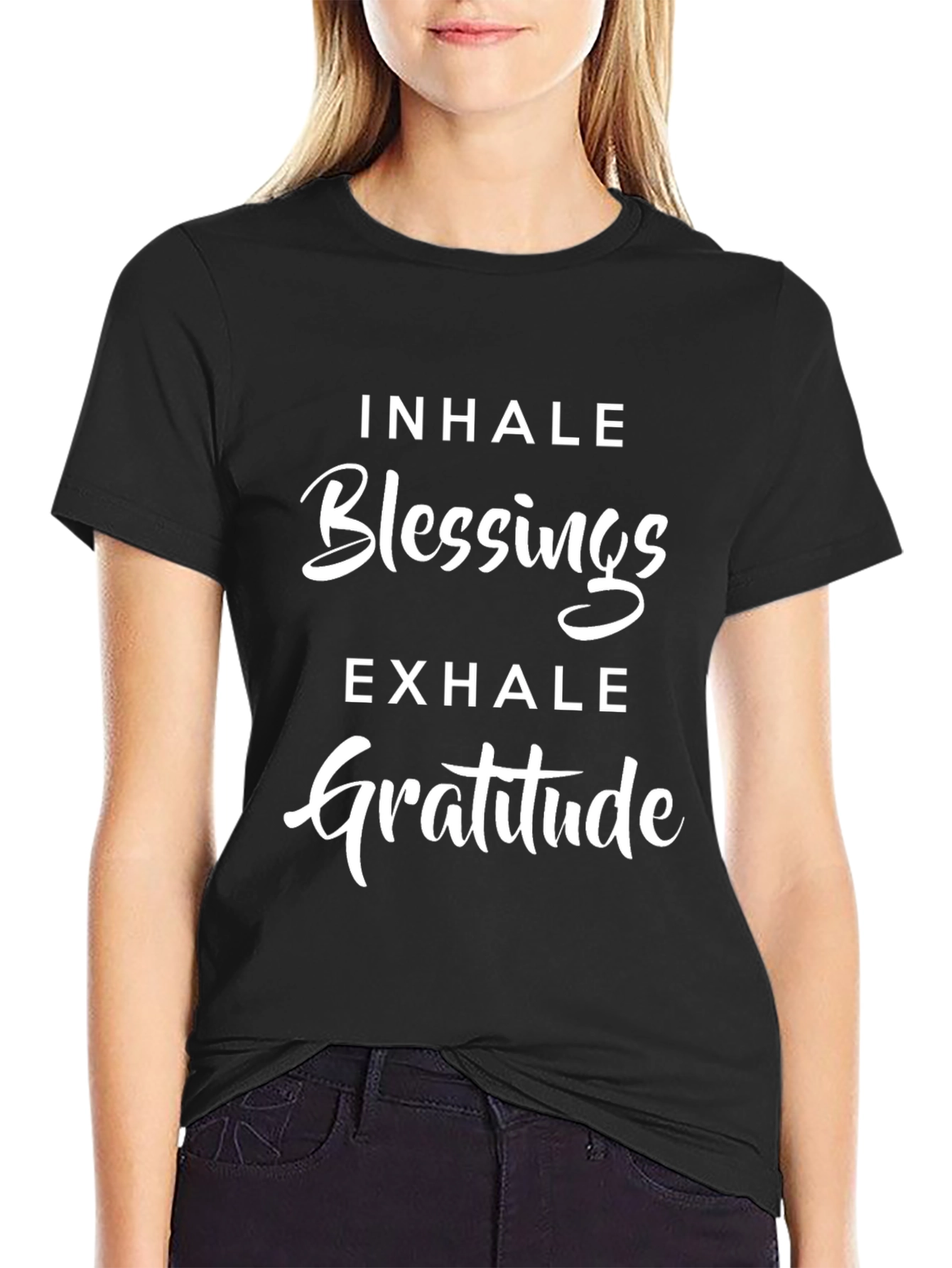 Inhale Blessings Exhale Gratitude Black Graphic T-Shirt