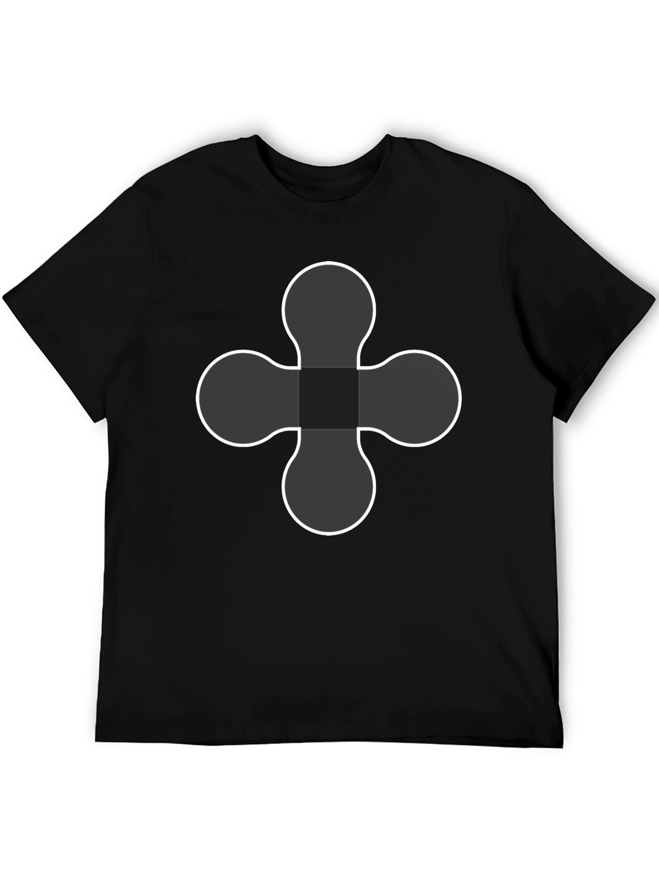 Black T-Shirt with White Four-Leaf Clover Design