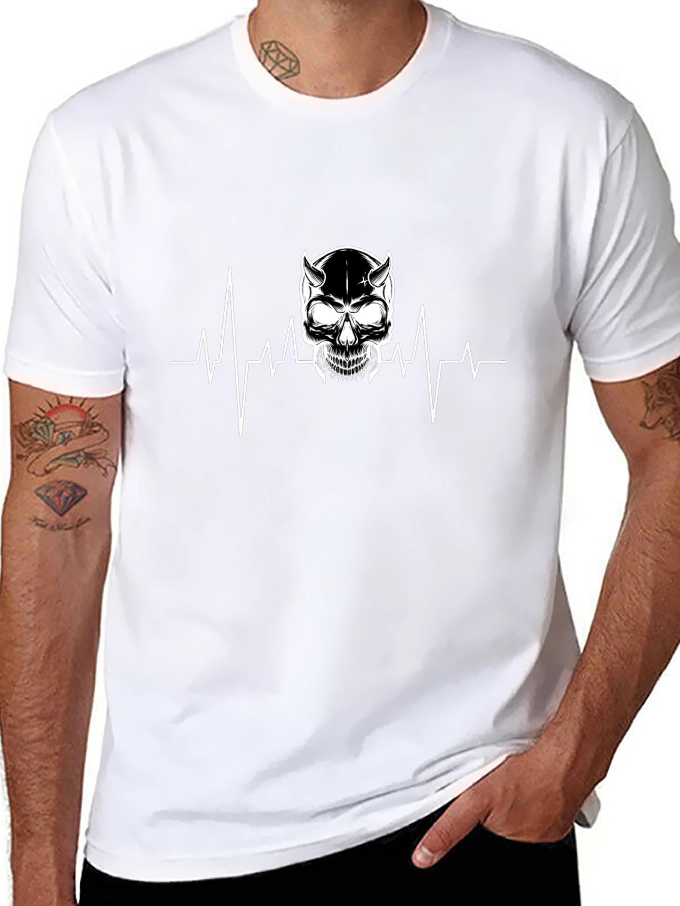 Skull Heartbeat Graphic Tee - Mens Black T-Shirt