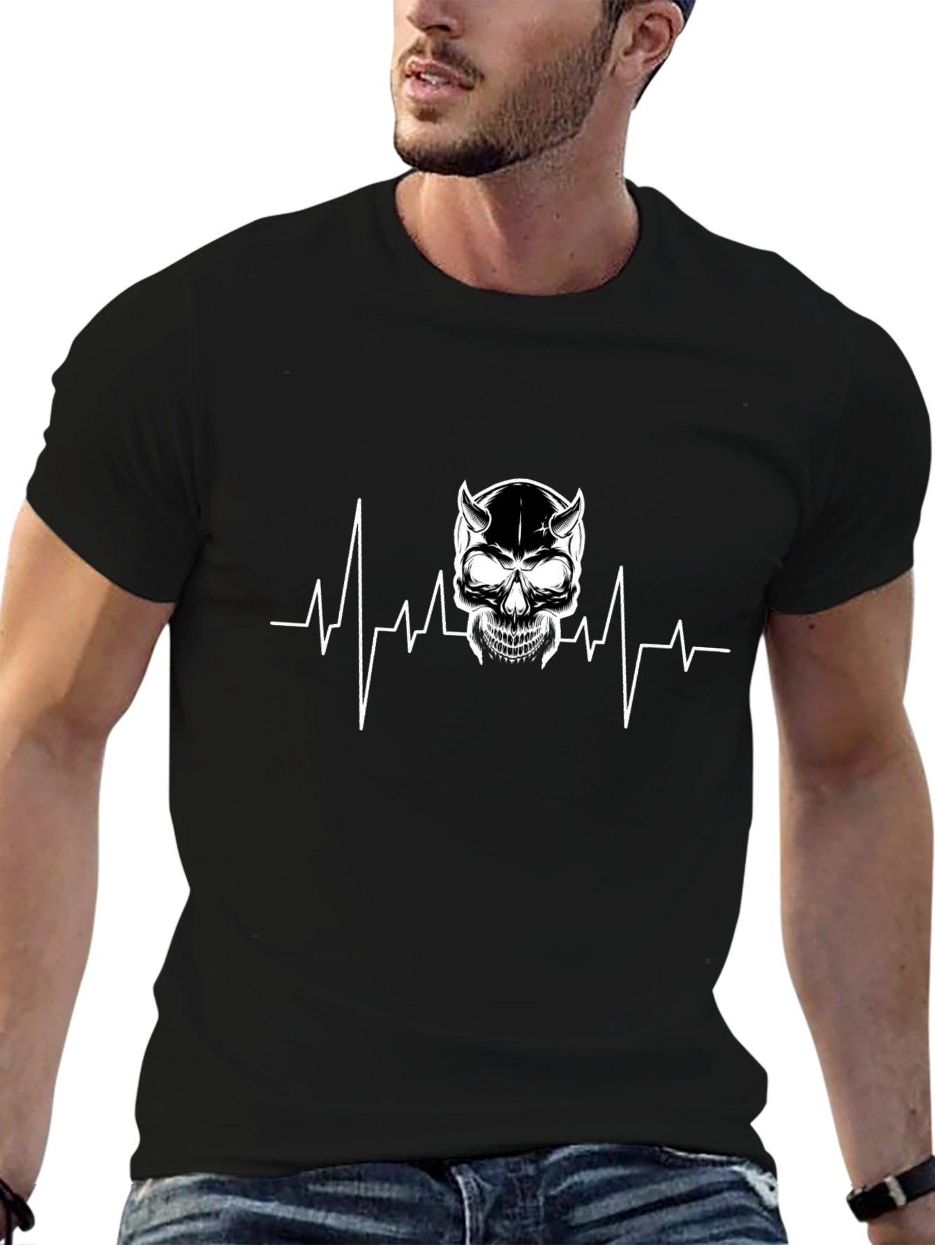 Skull Heartbeat Graphic Tee - Mens Black T-Shirt