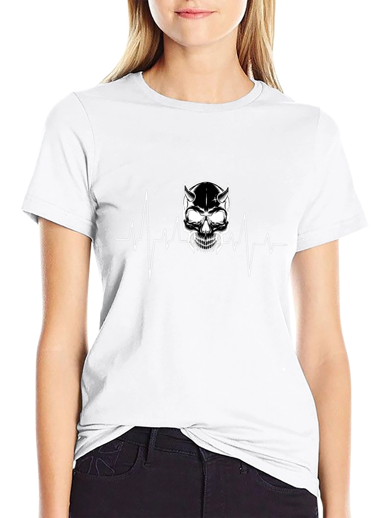 Skull Heartbeat Graphic Tee - Mens Black T-Shirt