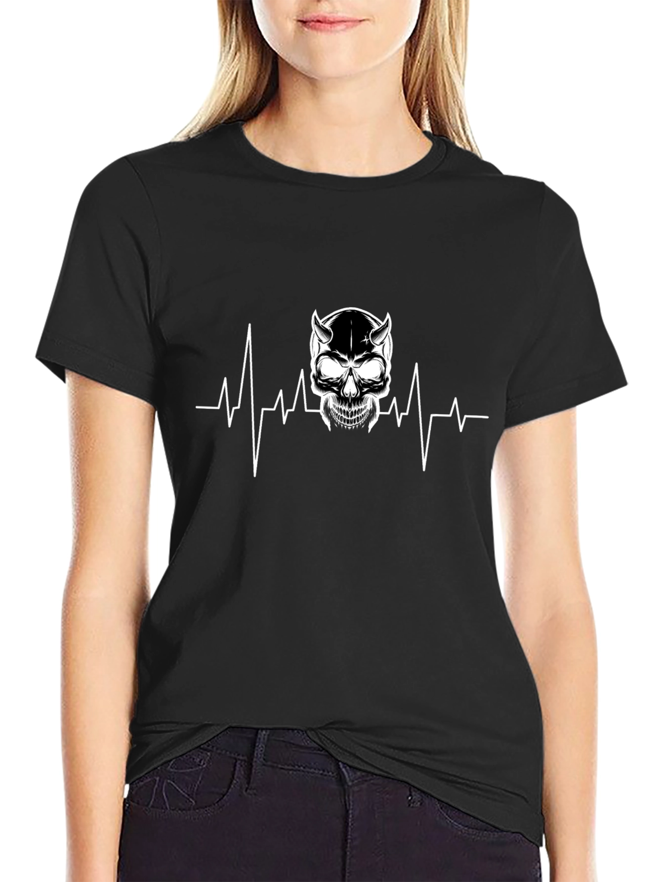 Skull Heartbeat Graphic Tee - Mens Black T-Shirt