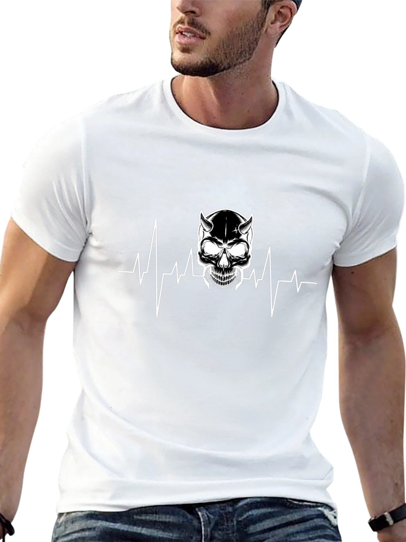 Skull Heartbeat Graphic Tee - Mens Black T-Shirt