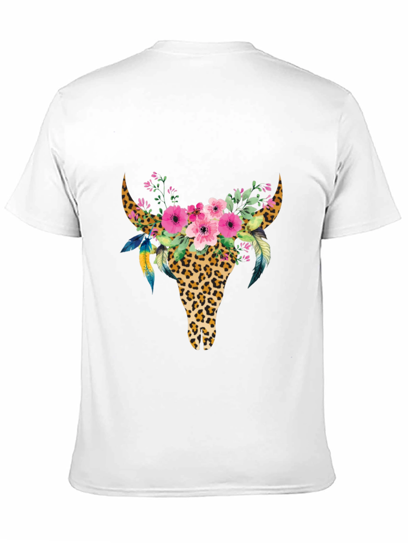 Boho Leopard Bull Skull Floral Graphic Tee