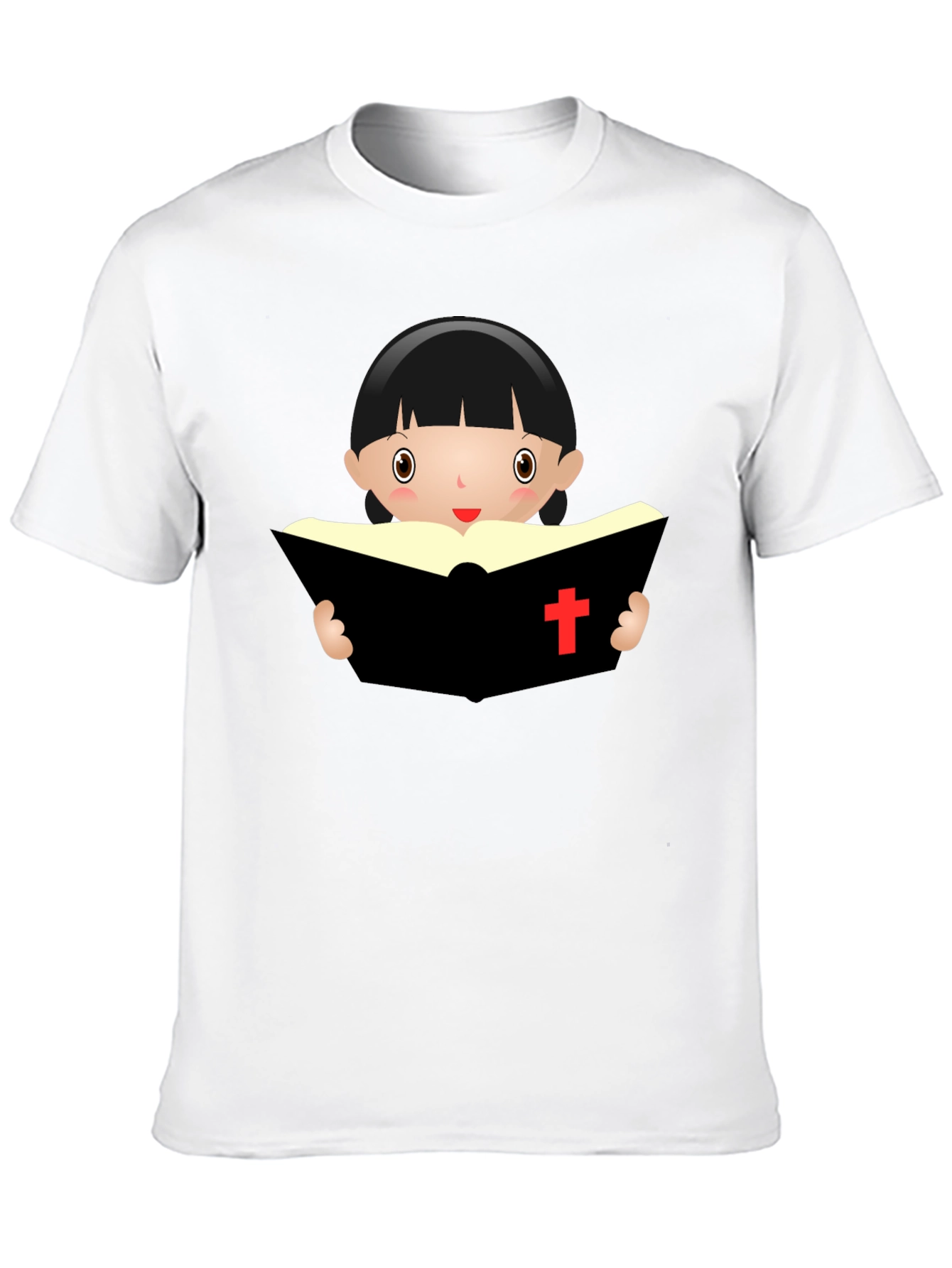 Cartoon Girl Reading Book - Black T-Shirt
