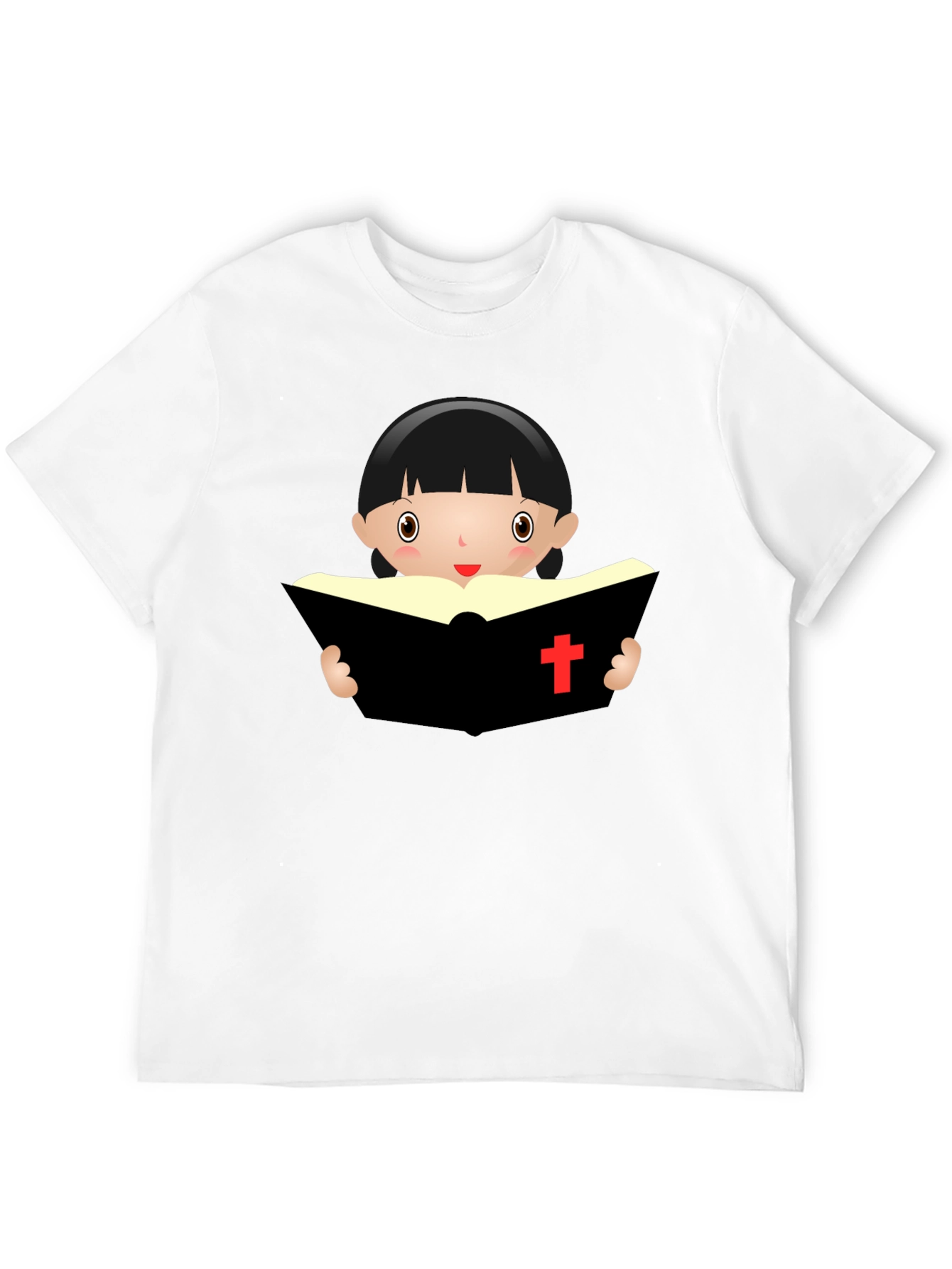 Cartoon Girl Reading Book - Black T-Shirt