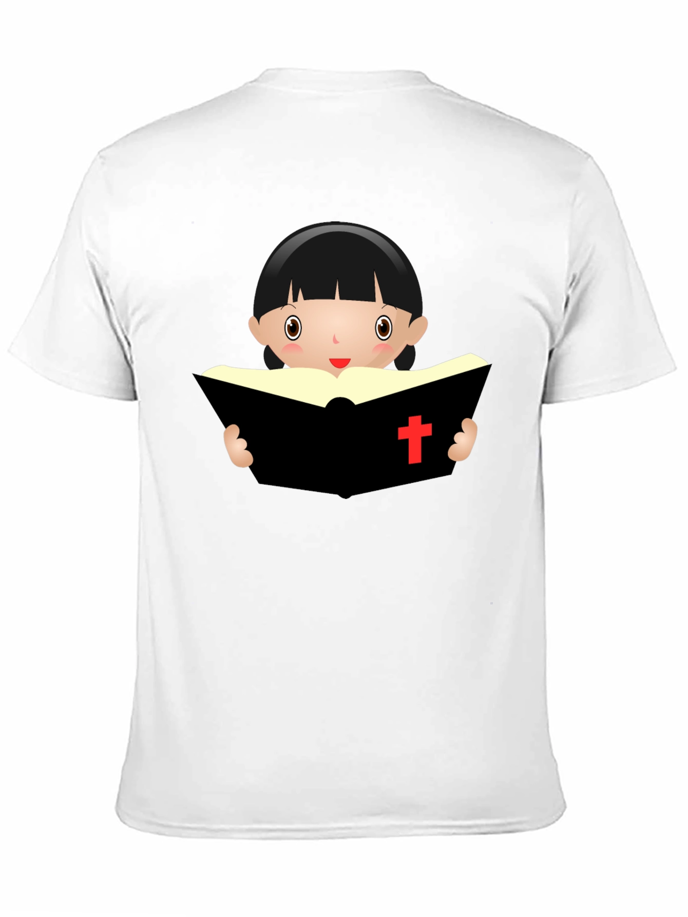 Cartoon Girl Reading Book - Black T-Shirt