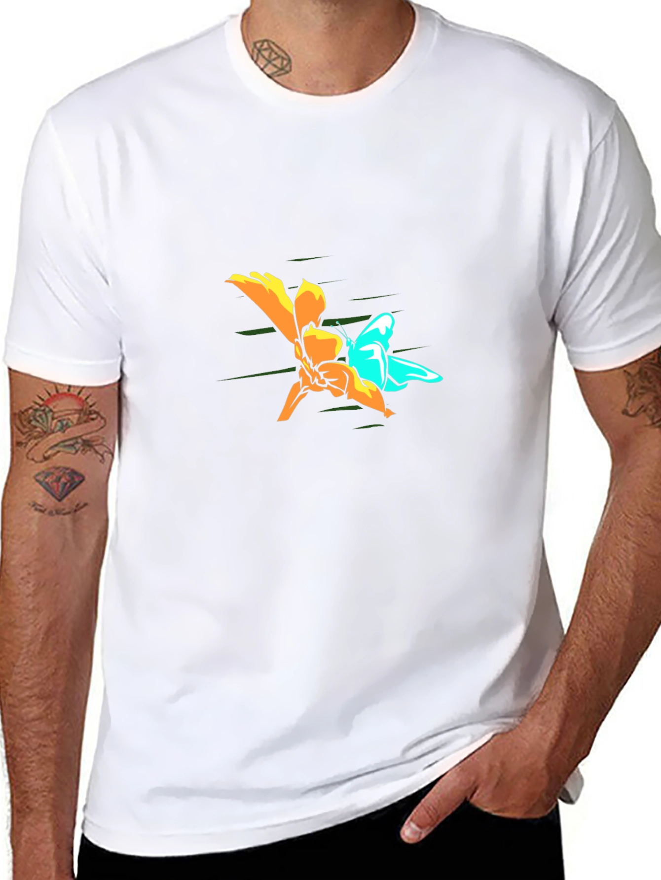 Butterfly and Flower Graphic Tee - Black
