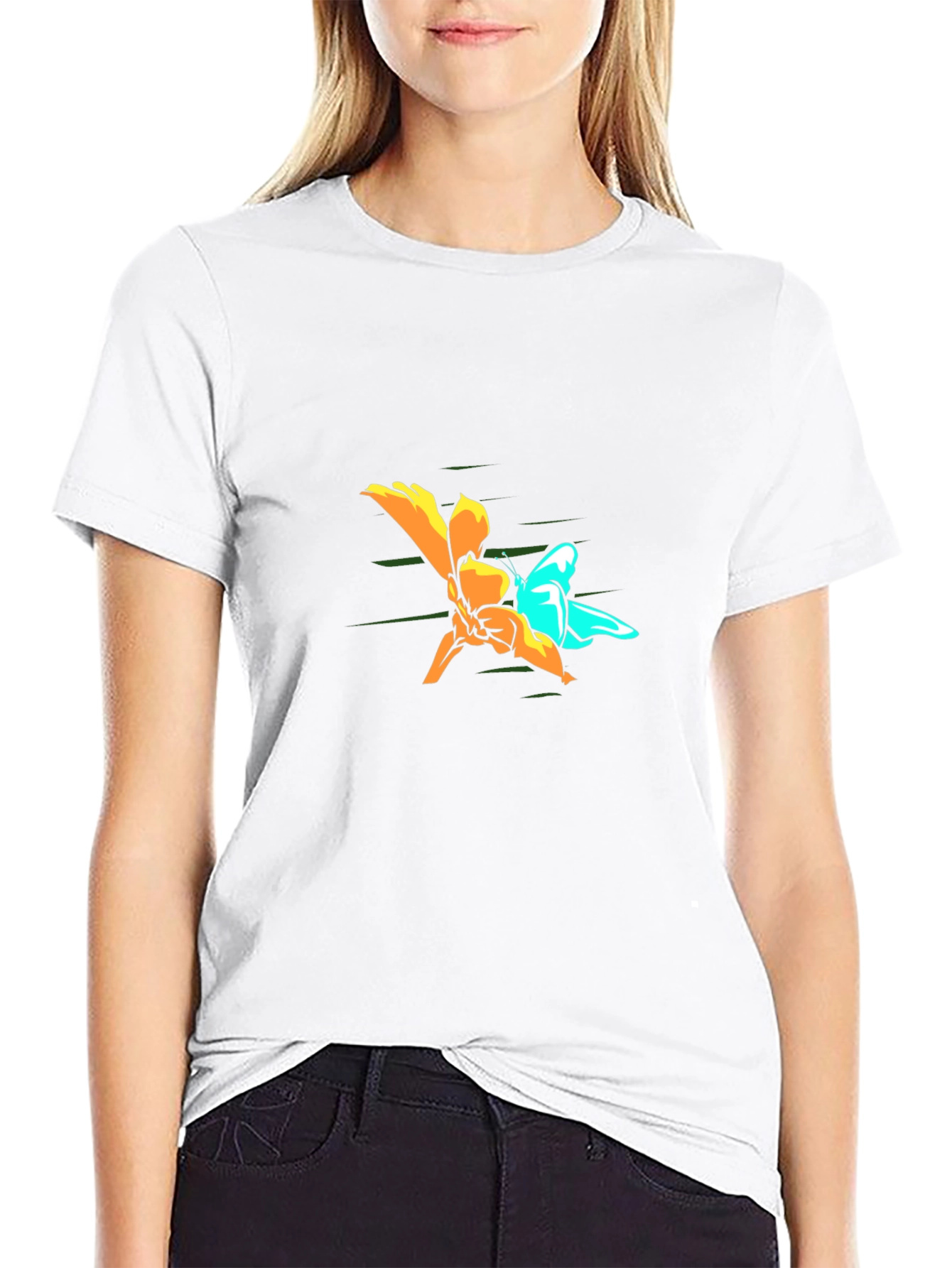 Butterfly and Flower Graphic Tee - Black